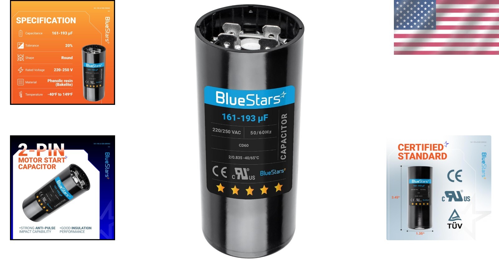 Upgraded 161-193 uf MFD Round Start Capacitor for Air Conditioners – Pack of 1