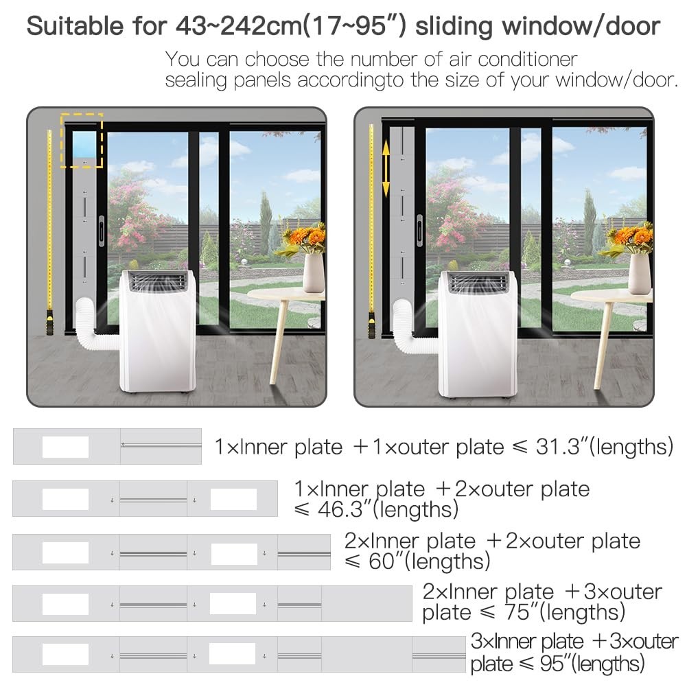 105″ Sliding Door AC Vent Kit for Dual Hose Portable Air Conditioner – Energy Ef
