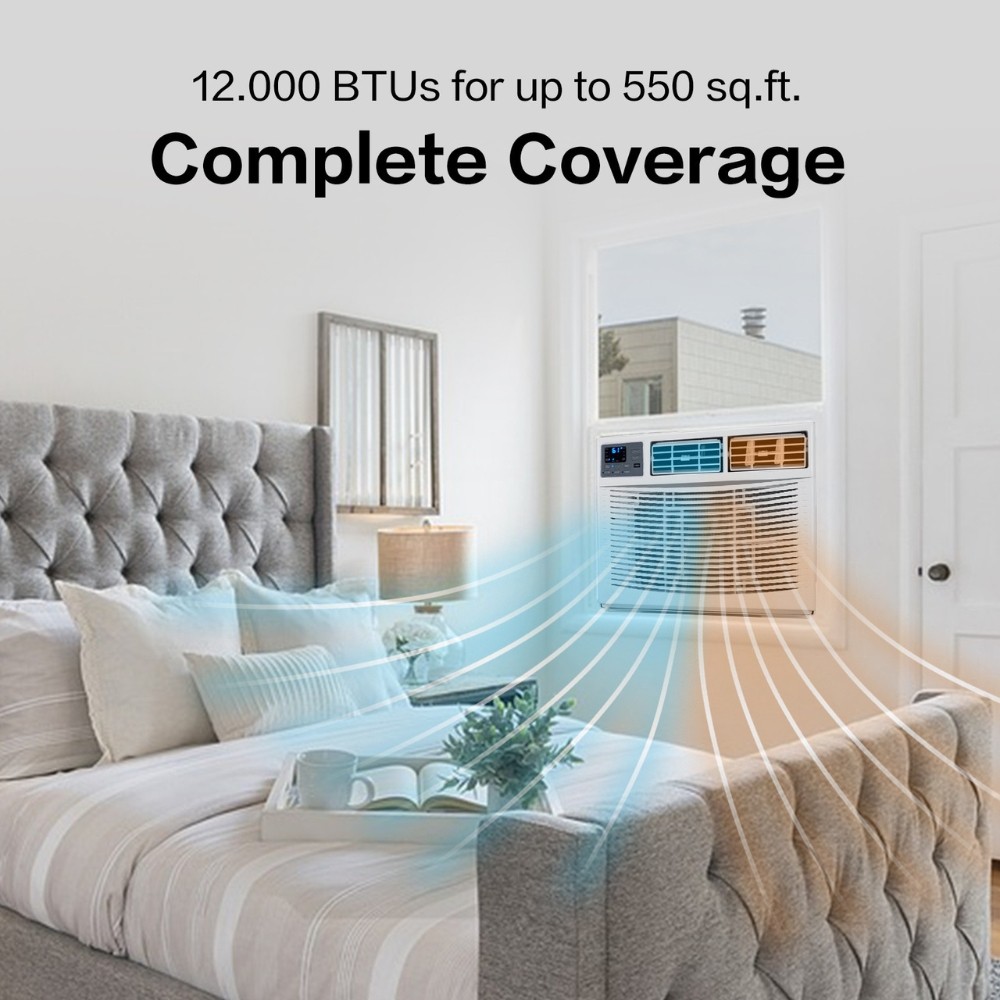12000 BTU Window Air Conditioner with Heat, WIFI AC Unit & Heater Combo W/Remote