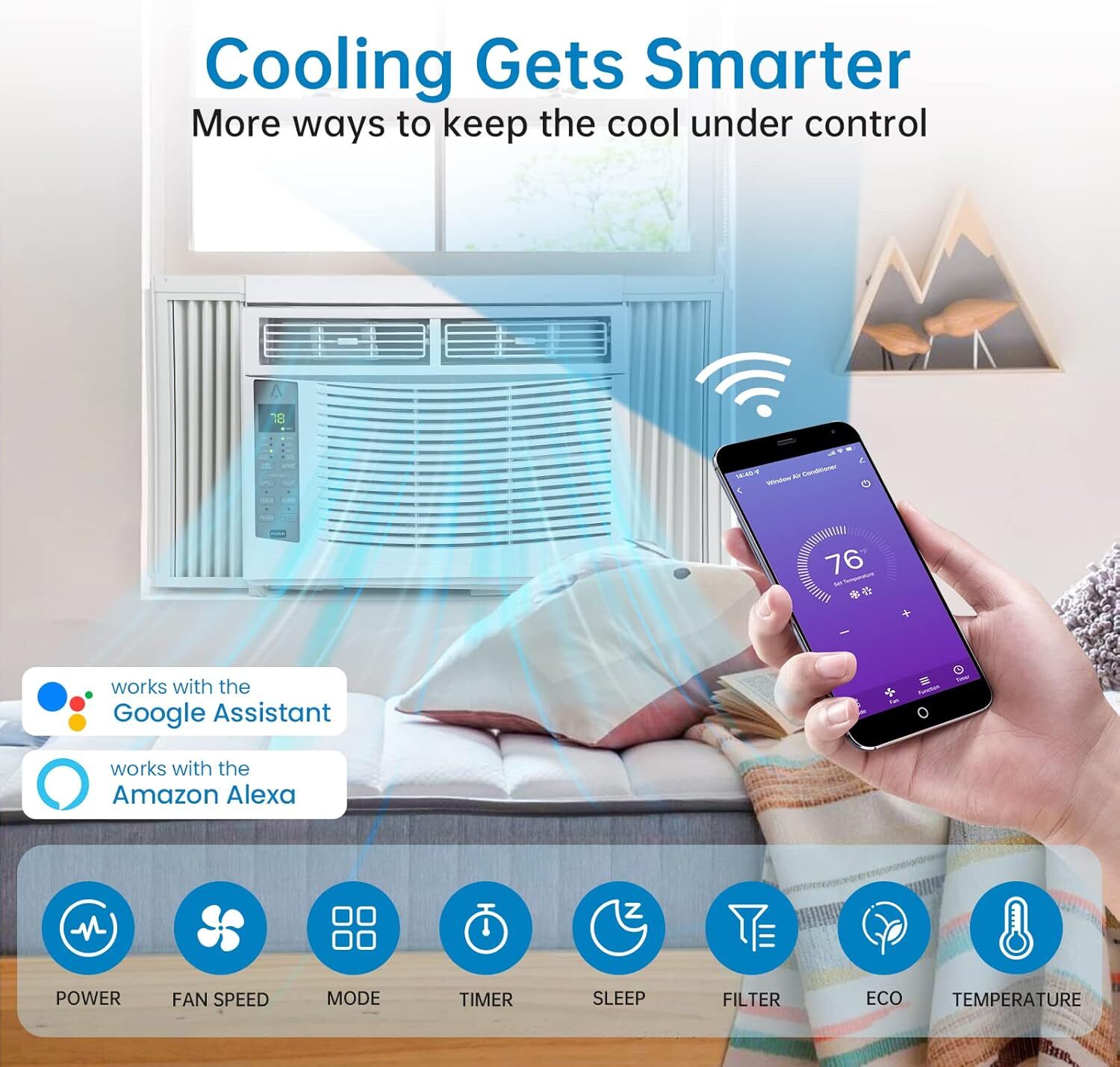 6,000 BTU Window AC for 250sqft, Wi-Fi & Remote, 50dB, Timer, Install Kit