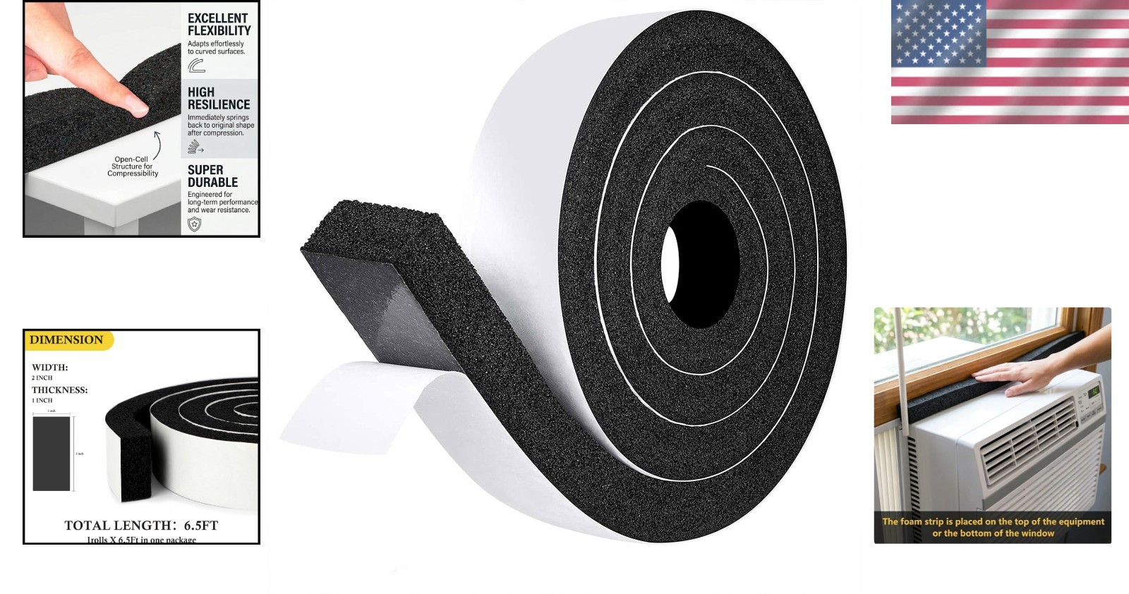 High Resilience Insulation Tape for Windows & AC – 2″ W x 1″ T, 6.5 Ft Roll