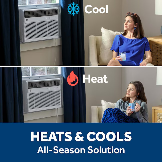 GE Medium Room Window Air Conditioner with Heater, Remote Included 8000-BTU