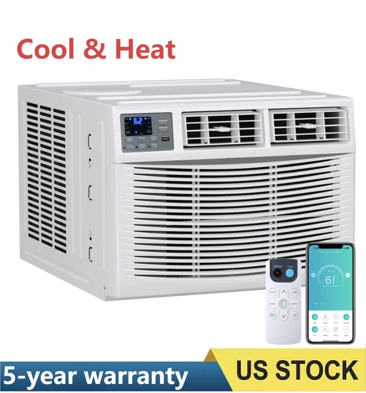 12000 BTU Window Air Conditioner with Heat Window AC WIFI Remote App Control