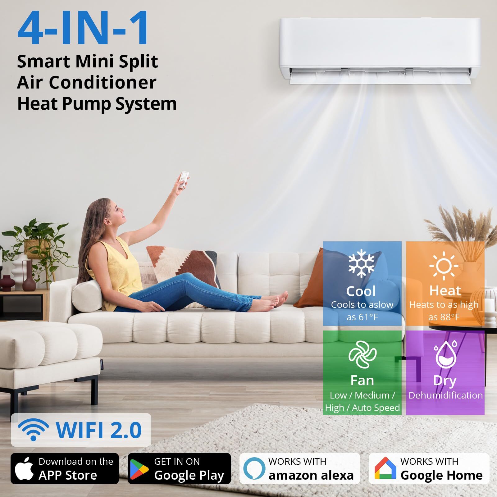 🌞18000BTU Mini Split Air Conditioner AC & Heater Wall-Mounted 23 SEER2 R454B