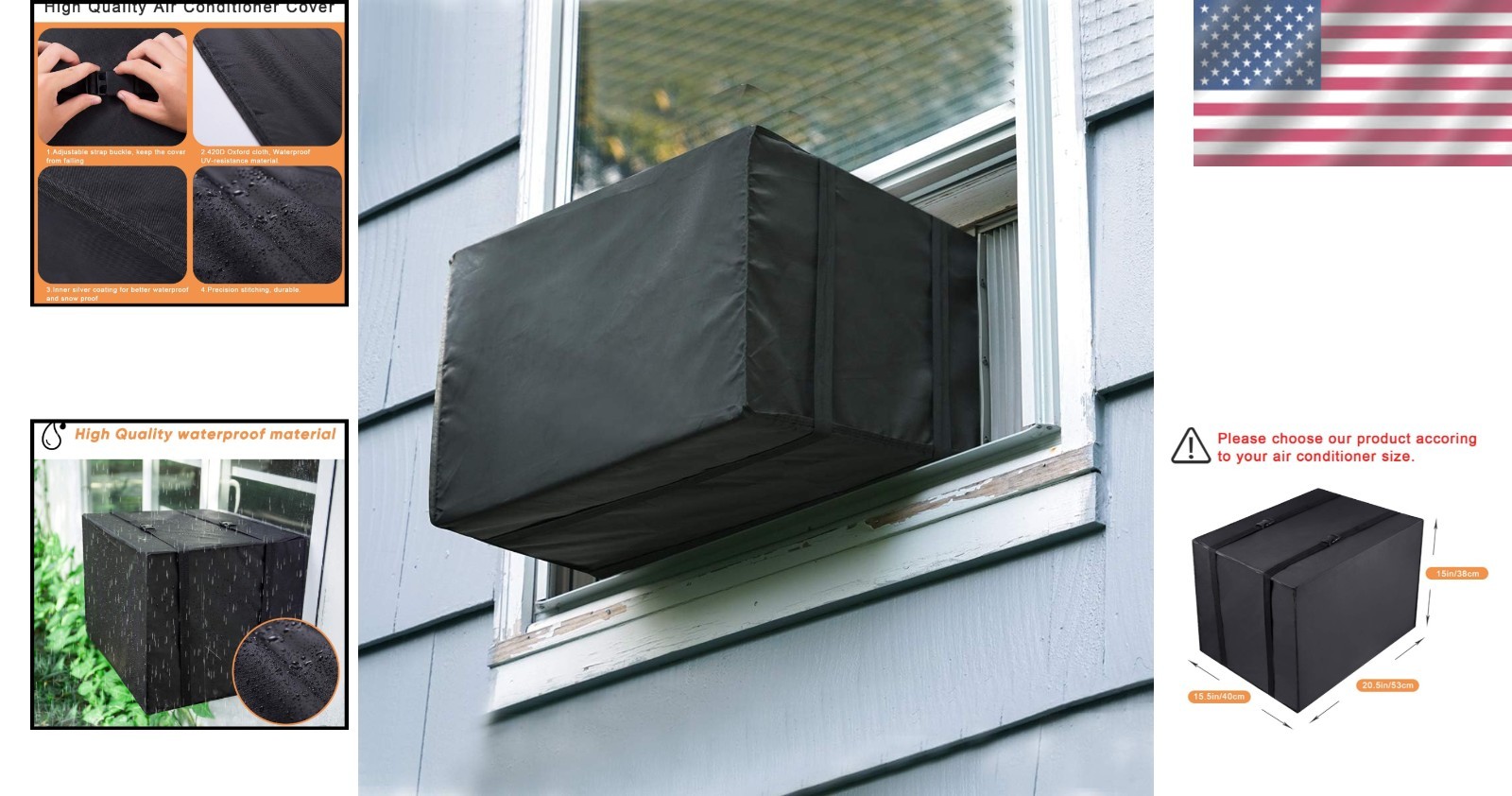 Waterproof Window AC Cover Black 21Wx16Dx15H