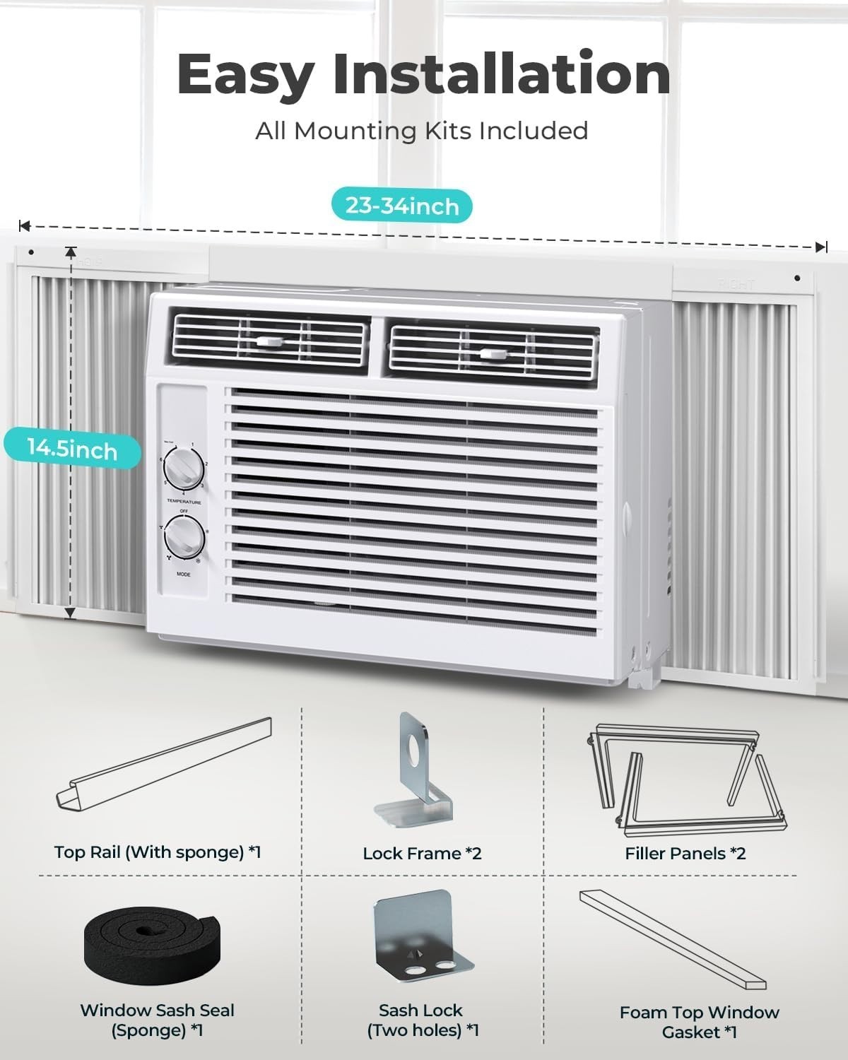 5000 BTU Window Air Conditioner AC Unit, Cool up to 150 Sq.Ft., Adjustable Cooli