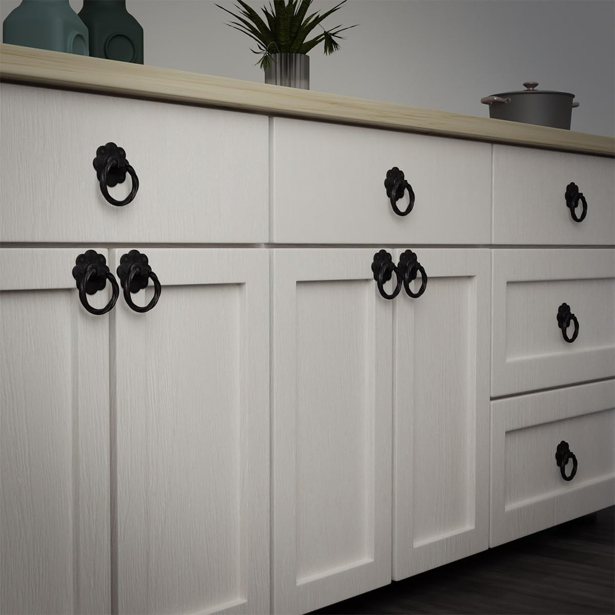 Cabinet Pulls 3 5/8 In. Black Wrought Iron Ring Drawer Pulls with Mounting Hardw