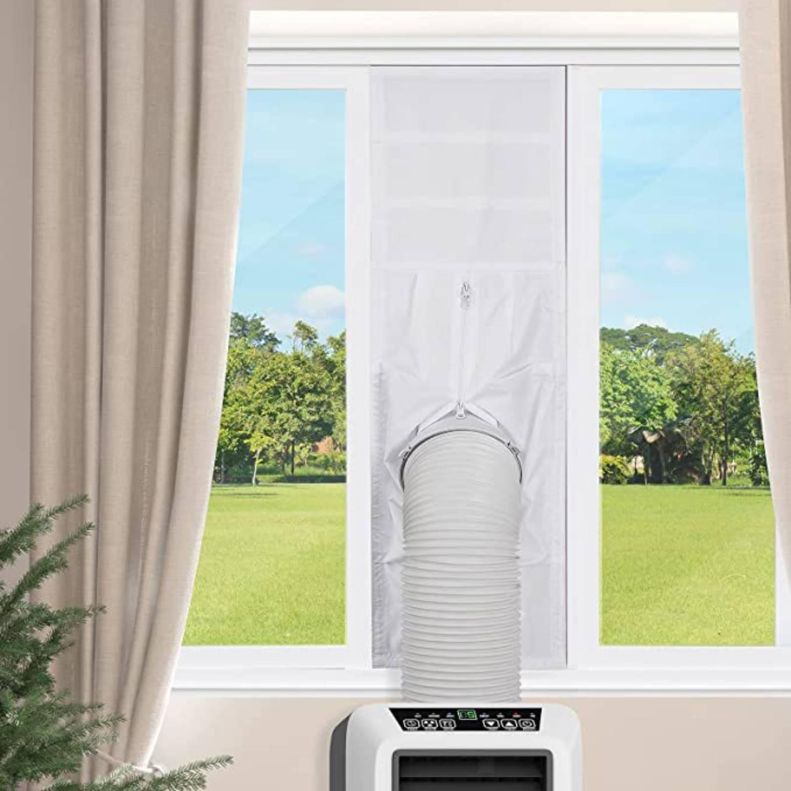 Window Barrier Panel Zippered Air Conditioner Window Barrier with Zipper