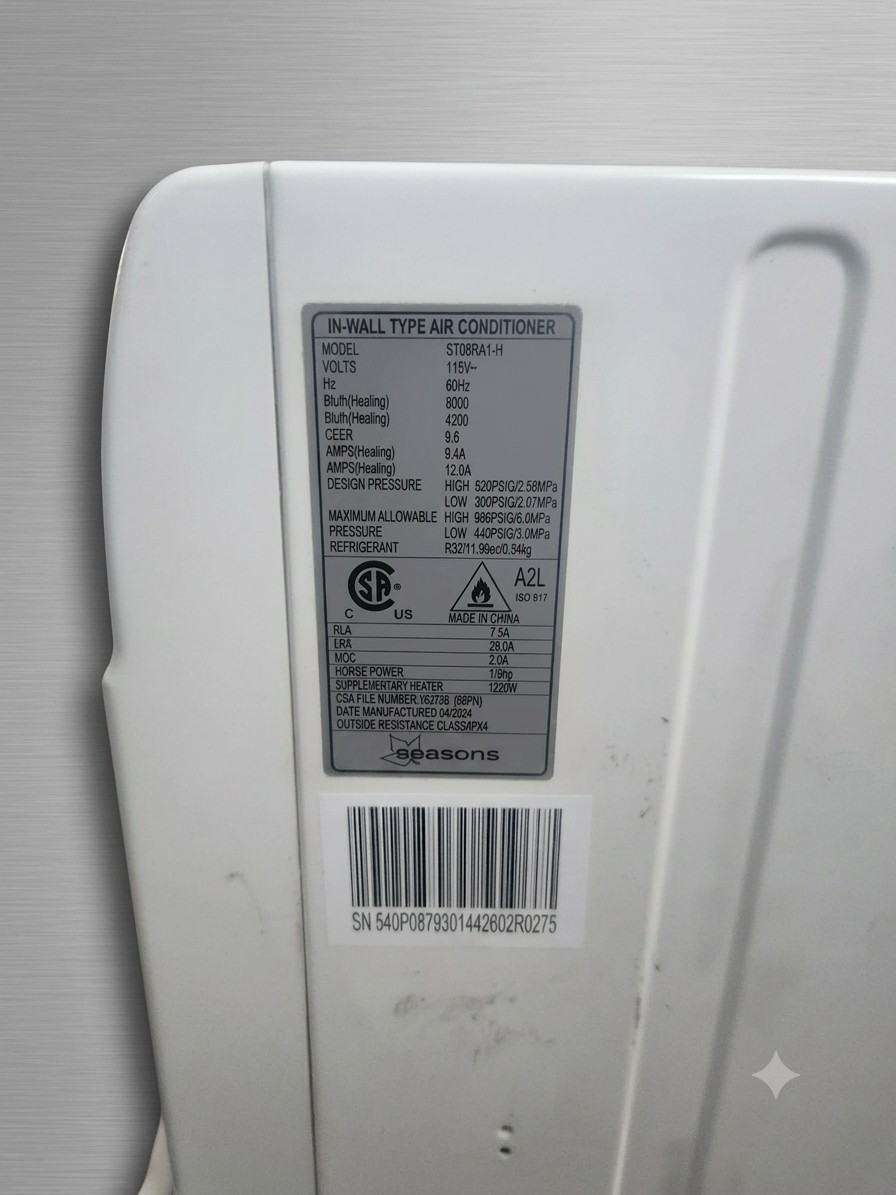 Seasons In-Wall/Window AC & HEAT ST08RA1-H 8,000 BTU.