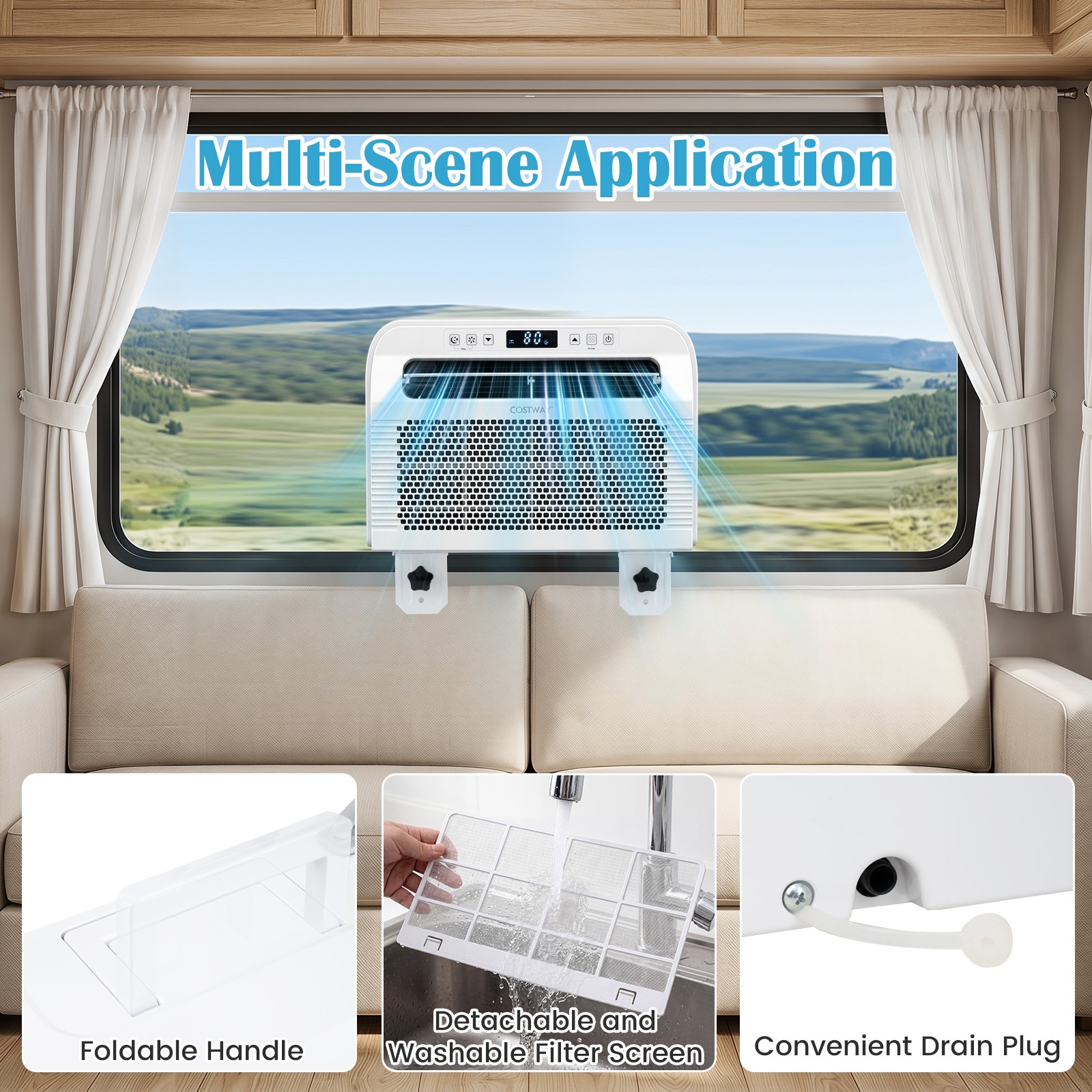 RV Window Air Conditioner, 6500 BTU Window AC Unit w/ WiFi APP Voice Control
