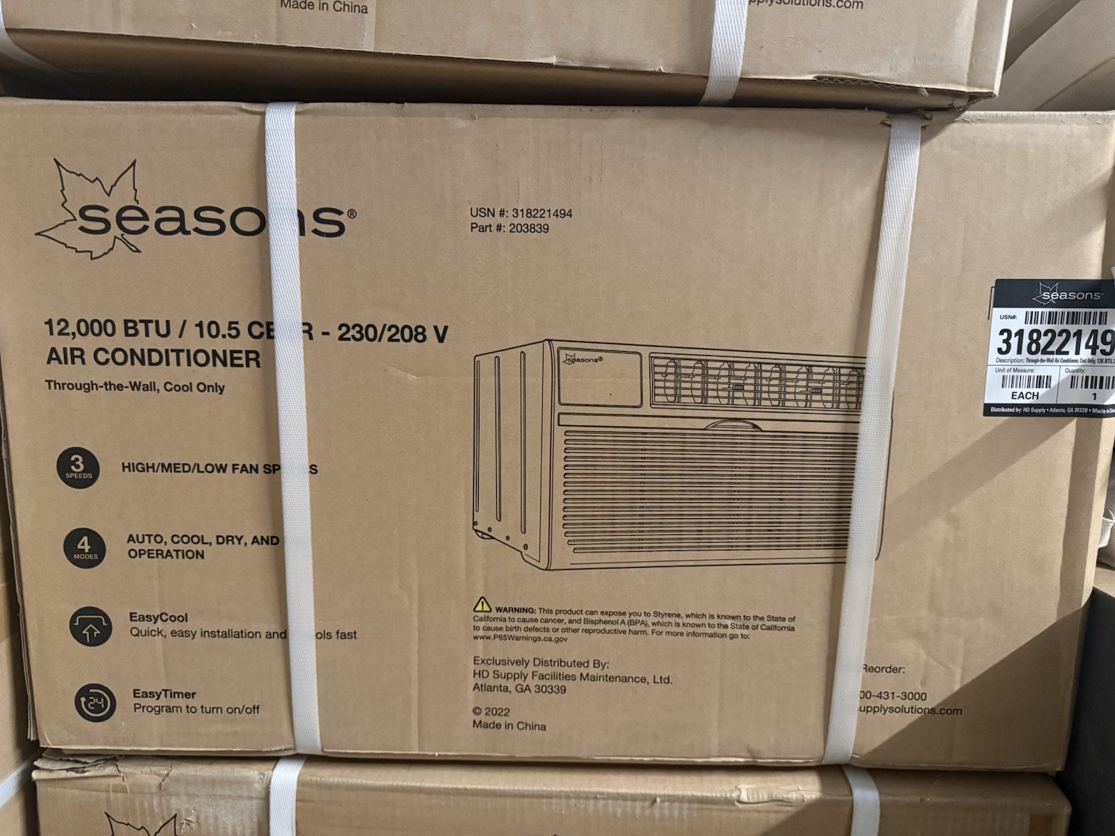 Seasons 12,000 BTU 10.5 CER-230/208 Air Conditioner Through The Wall Unit.