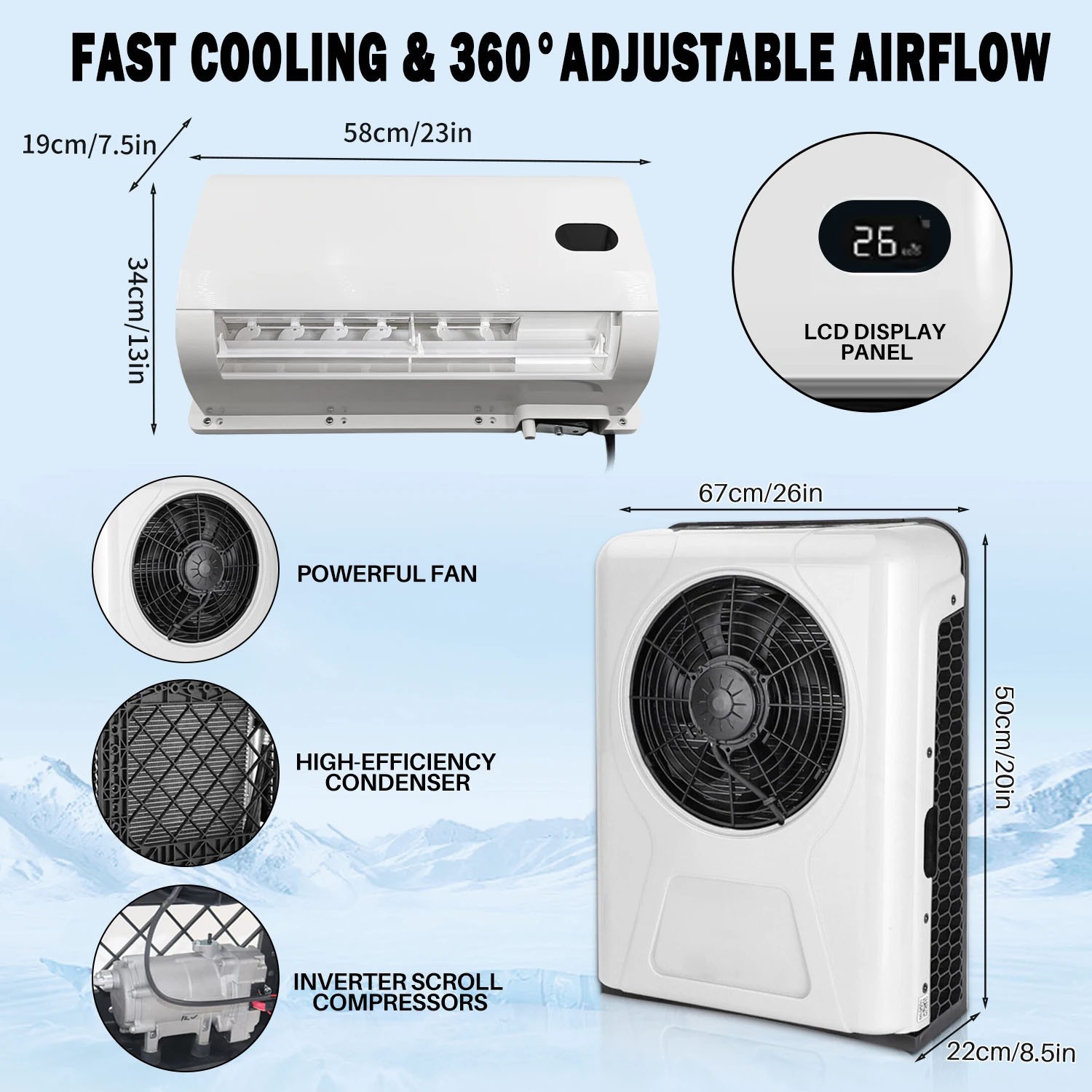 24V / 12V Split Air Conditioner 12000BTU For RV Bus Truck Caravan Camper Cooling