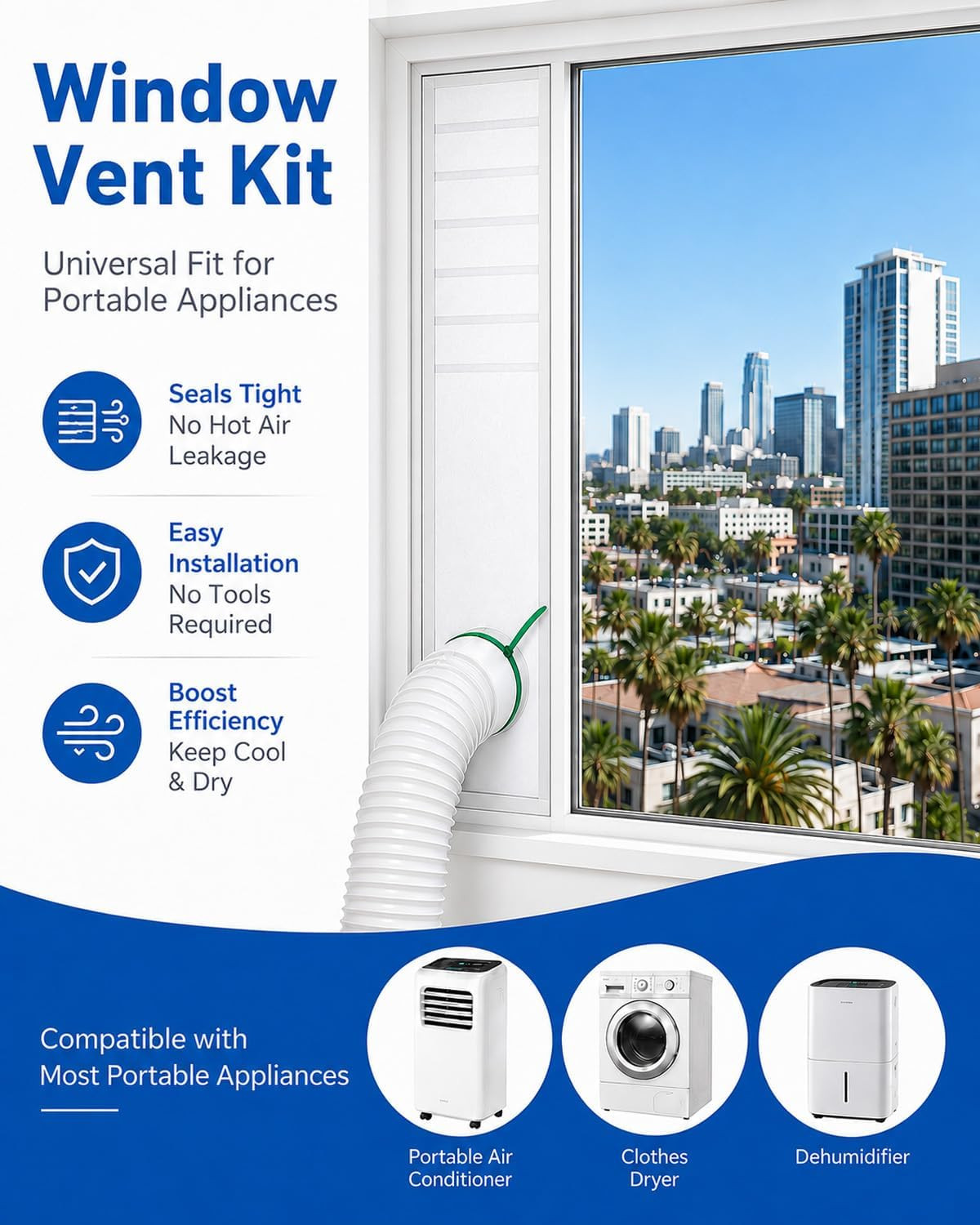Portable AC Window Vent Kit, Heavy Duty Heat-Insulating Air Conditioner Window S