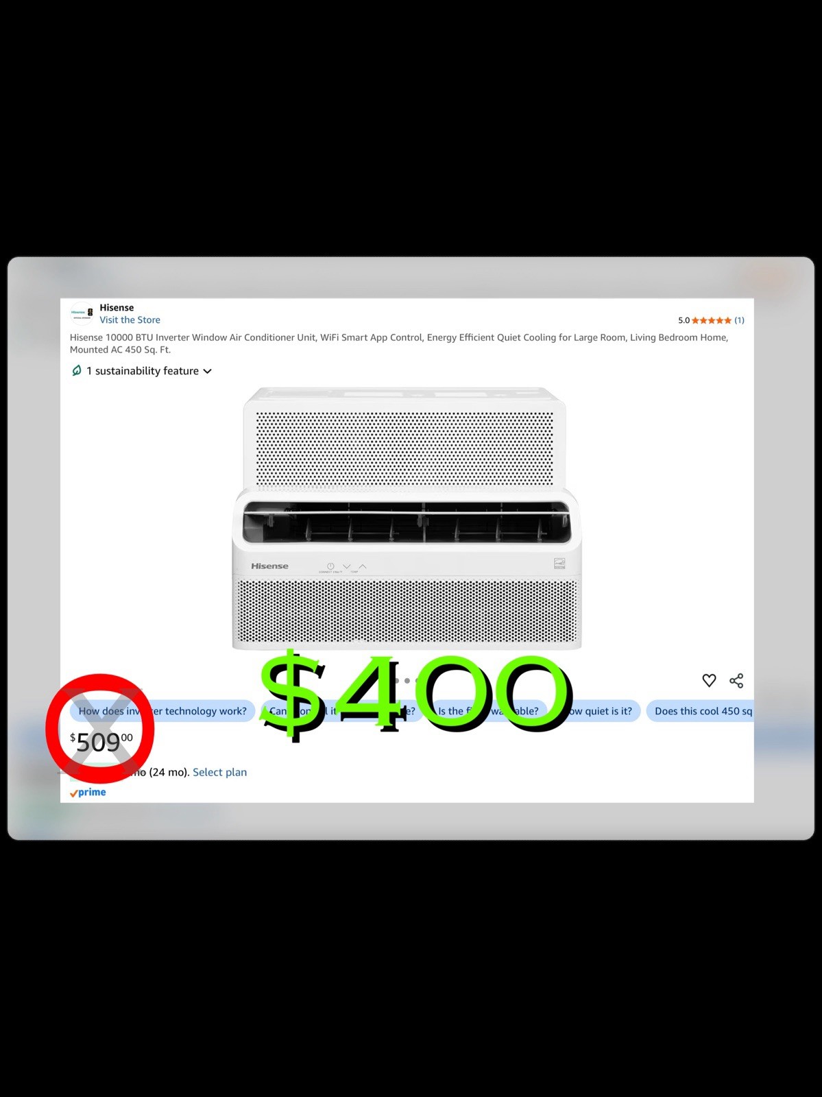 Hisense 10,000 BTU Window Air Conditioner WiFi App Remote Inverter White
