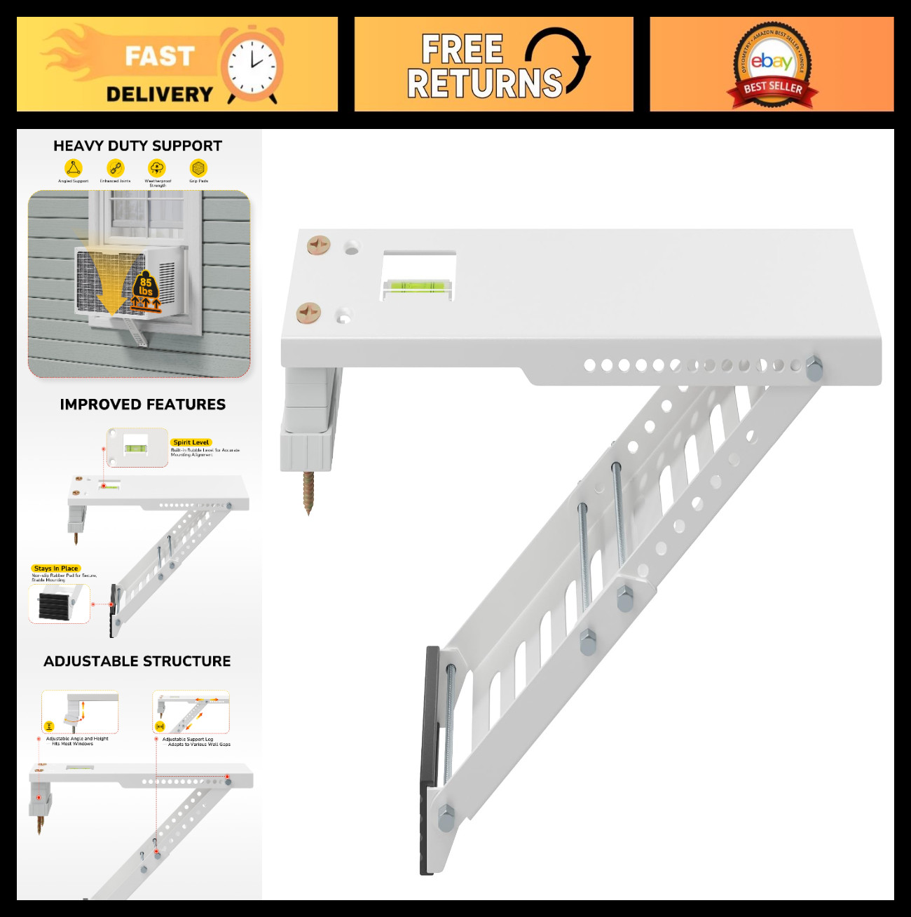 Heavy Duty Window AC Support Bracket, Universal for 5,000-12,000 BTU Units, Adju