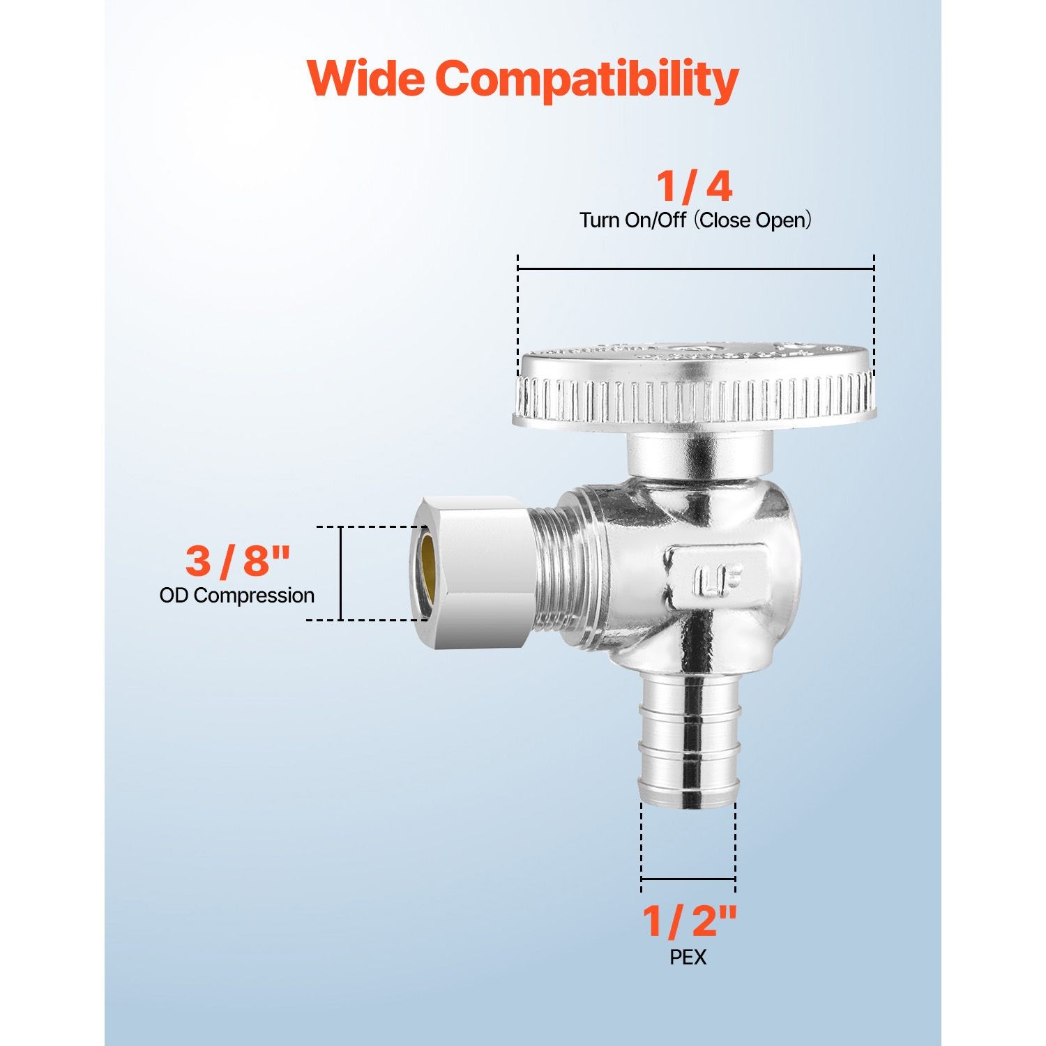 10 Pack Angle Stop Valve, Water Shut Off Valve 1/ 2″ PEX x 3/ 8″ OD Compression