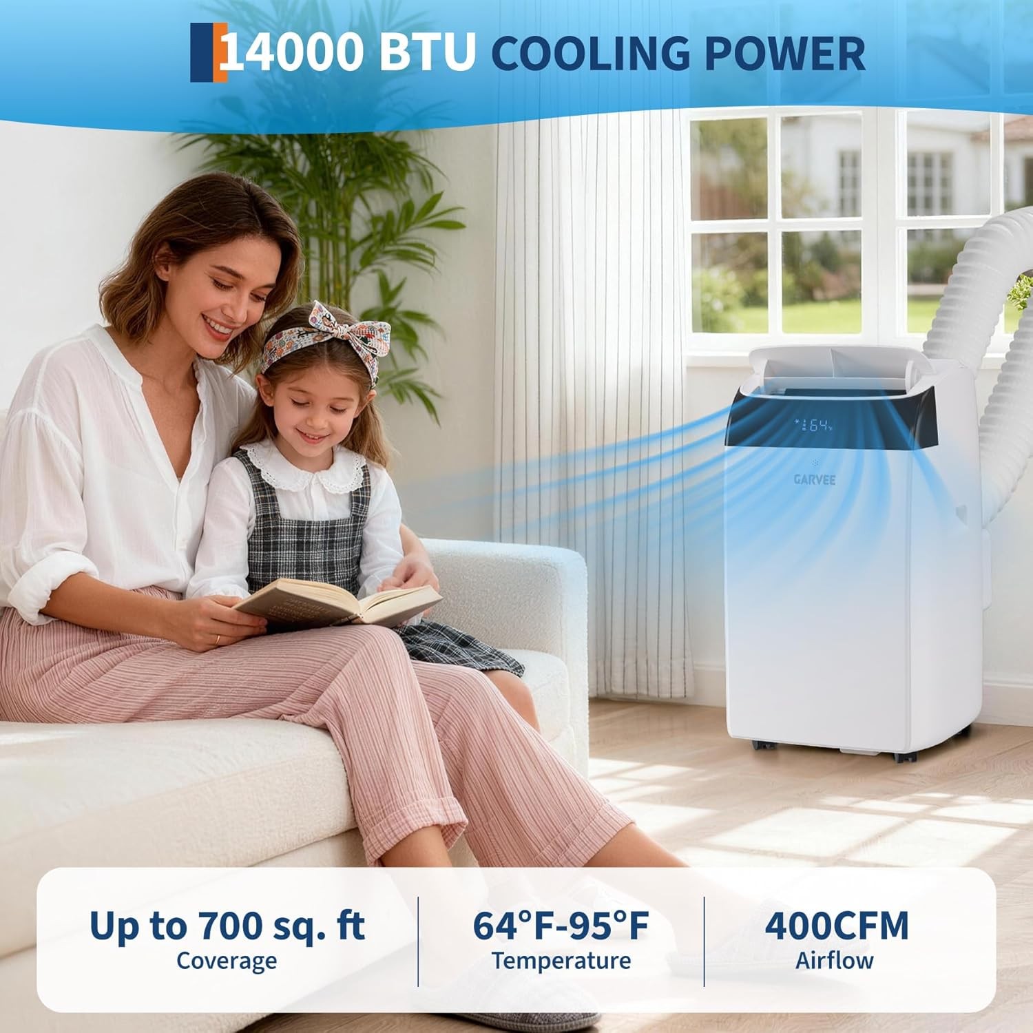 14,000 BTU Portable Air Conditioner Cools up to750 Sq.Ft, 3-in-1 AC Poartable AC