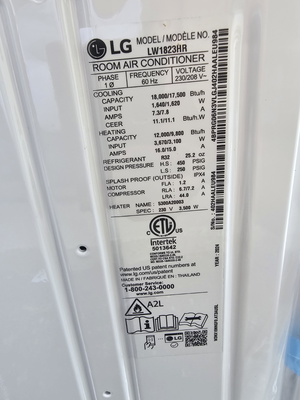LG New 18,000 BTU 1000 sq ft Window Air Conditioner with 12,000 BTU Heat, White,