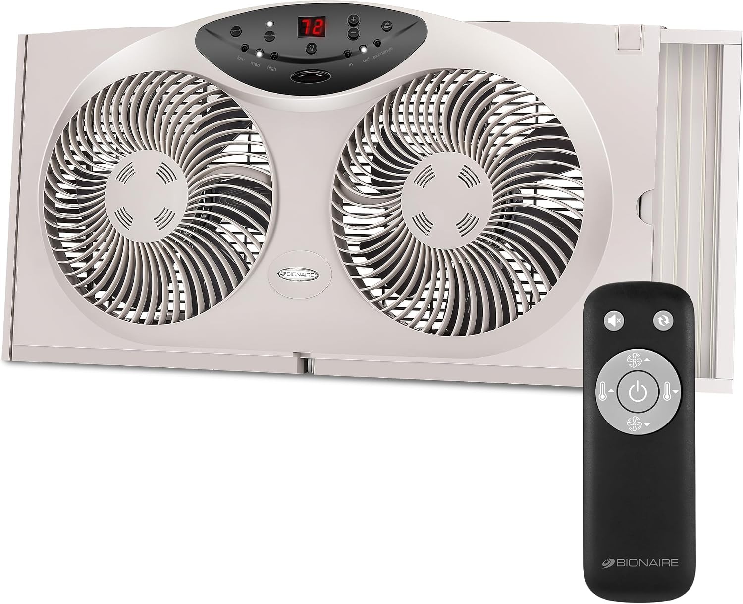 Bionaire Window Fan Reversible Airflow 3-Speed Thermostat LED Remote 24-36″