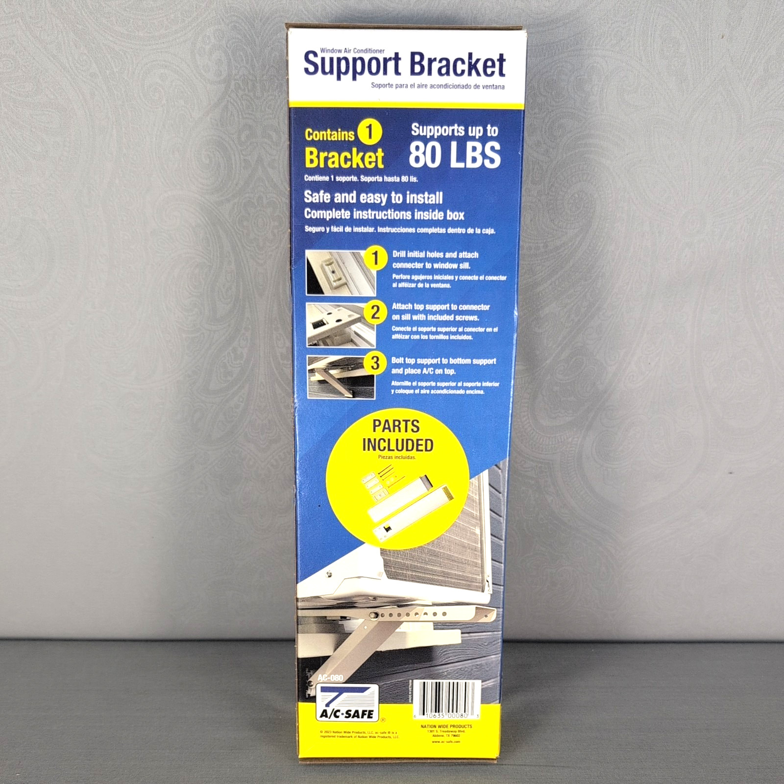A/C-Safe Window Air Conditioner Support Bracket AC-080 Small Metal Up To 80 Lbs