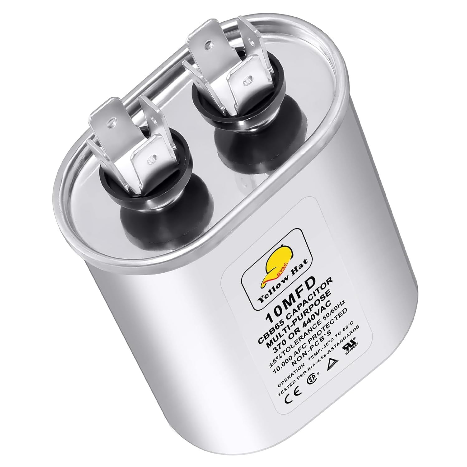 Heavy Duty 10 Microfarad Oval AC Capacitor 370/440V for Condenser Fan Motor