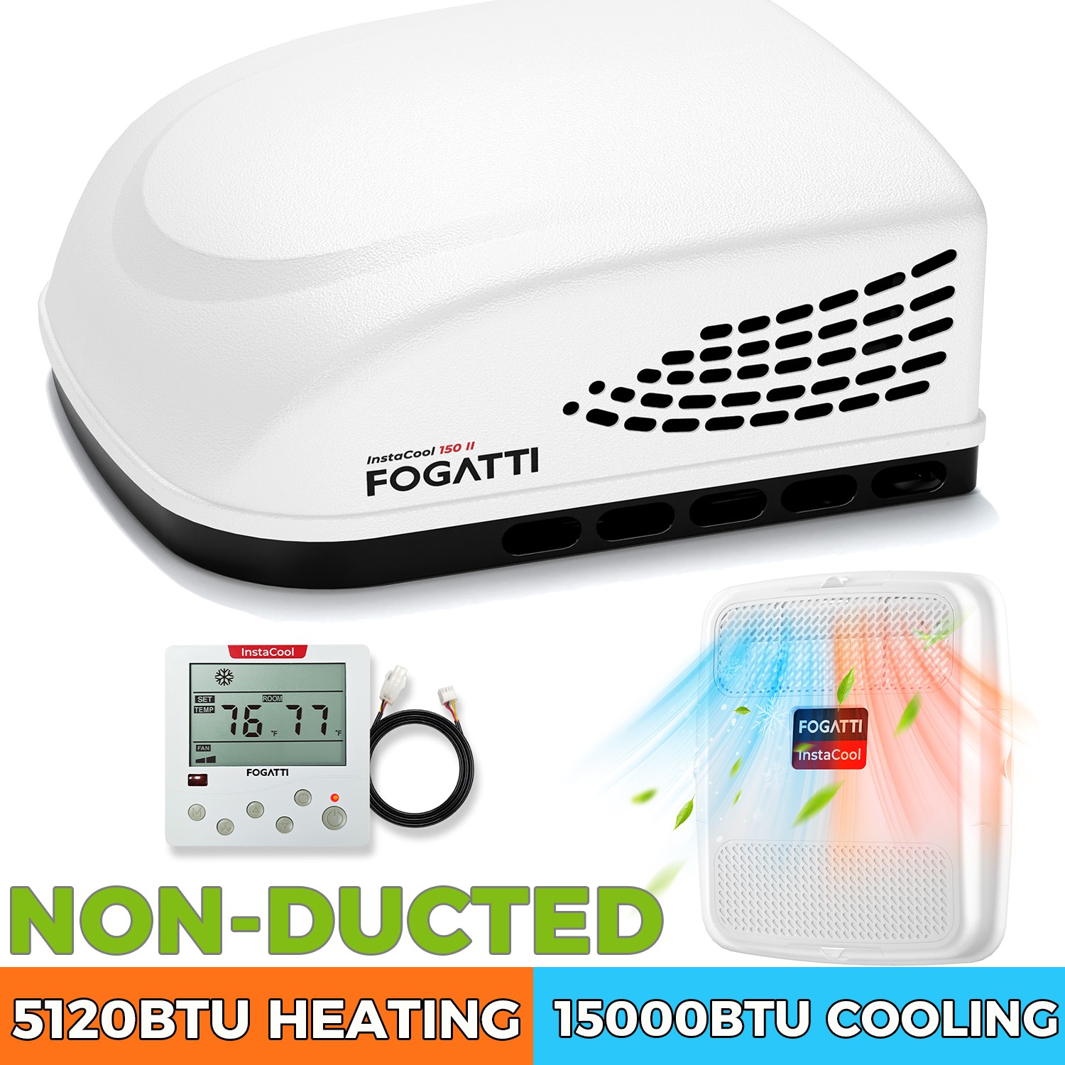 Non-Ducted 15000BTU RV Air Conditioner with Heat Strip Camper AC Unit 115V AC