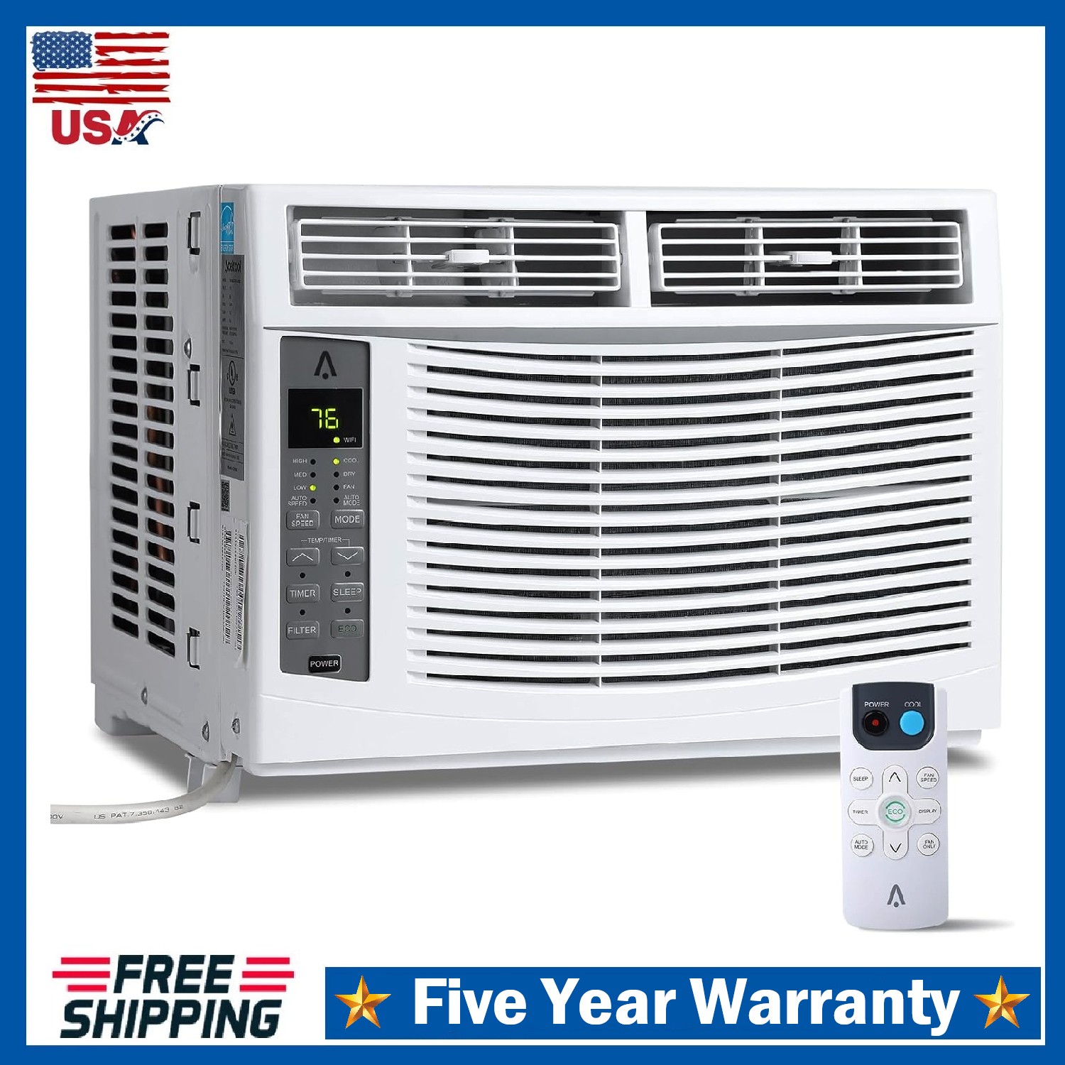 6000 BTU Window Air Conditioner ,Quiet AC Unit with Remote Control ,350 Sq.ft.