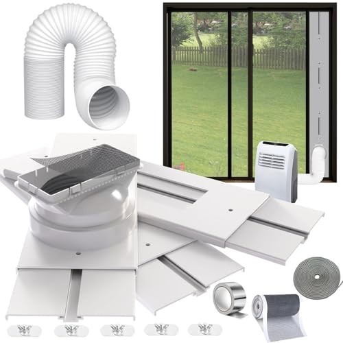 Sliding Door AC Vent Kit with Extendable Hose, Screen Net & Weather Stripping