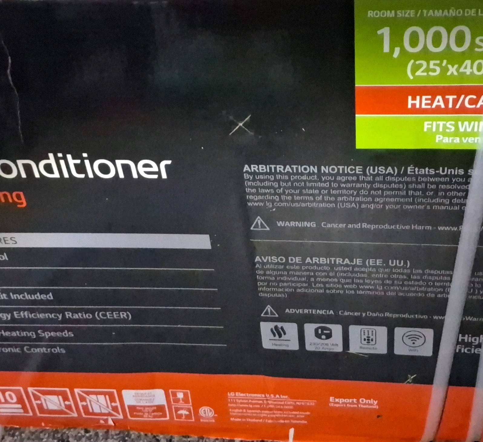 LG LW1823HRSM 18,000 BTU Window AC w/Heat Wi-Fi Remote Alexa/GA 230/208V