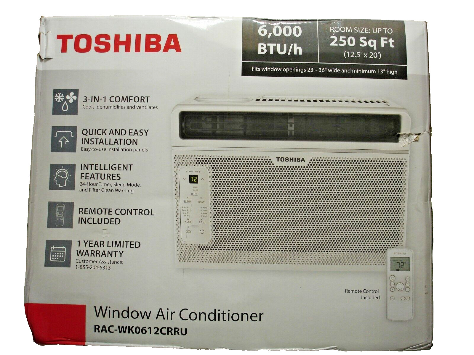 Toshiba 6,000 BTU 115V Window Air Conditioner with Wi-Fi & Remote, White