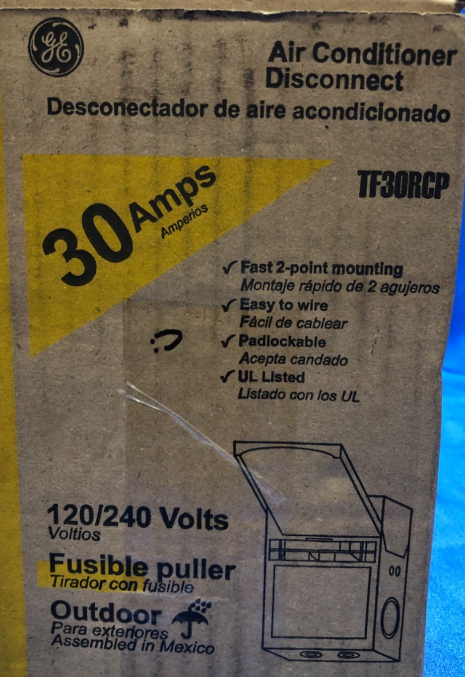 GE 30 Amp Fusible Air Conditioner Disconnect – 120/240V Outdoor – Used -TFN30RCP