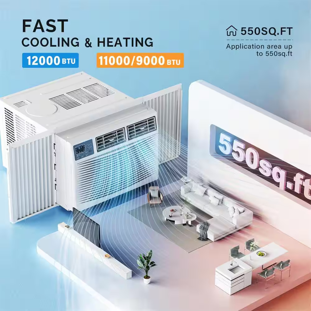 12,000 BTU (DOE) 230 Volts WIFI Window Air Conditioner 550 Sq. Ft. with Heater i
