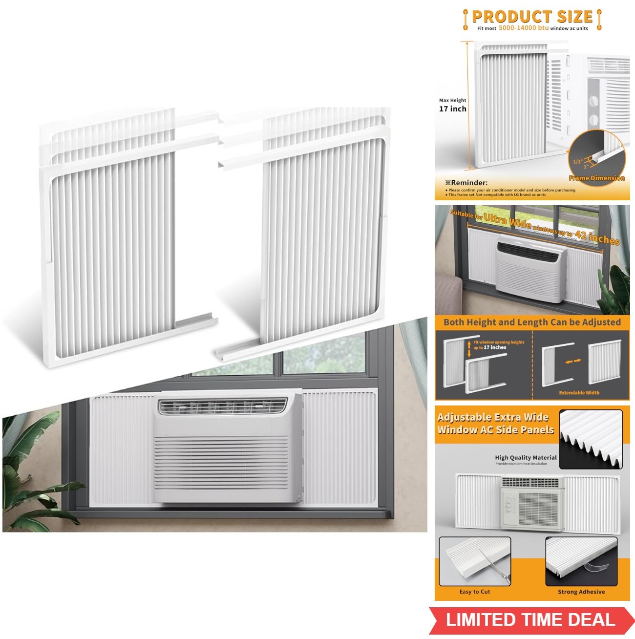Window Air Conditioner Side Panels Adjustable 2 Pack Fits 5000-14000 BTU AC Unit