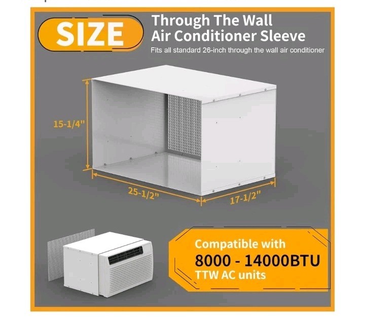 Durable Air Conditioner Wall Sleeve 26″ AC Wall Sleeve w/ Mesh Vent/Drain Hole