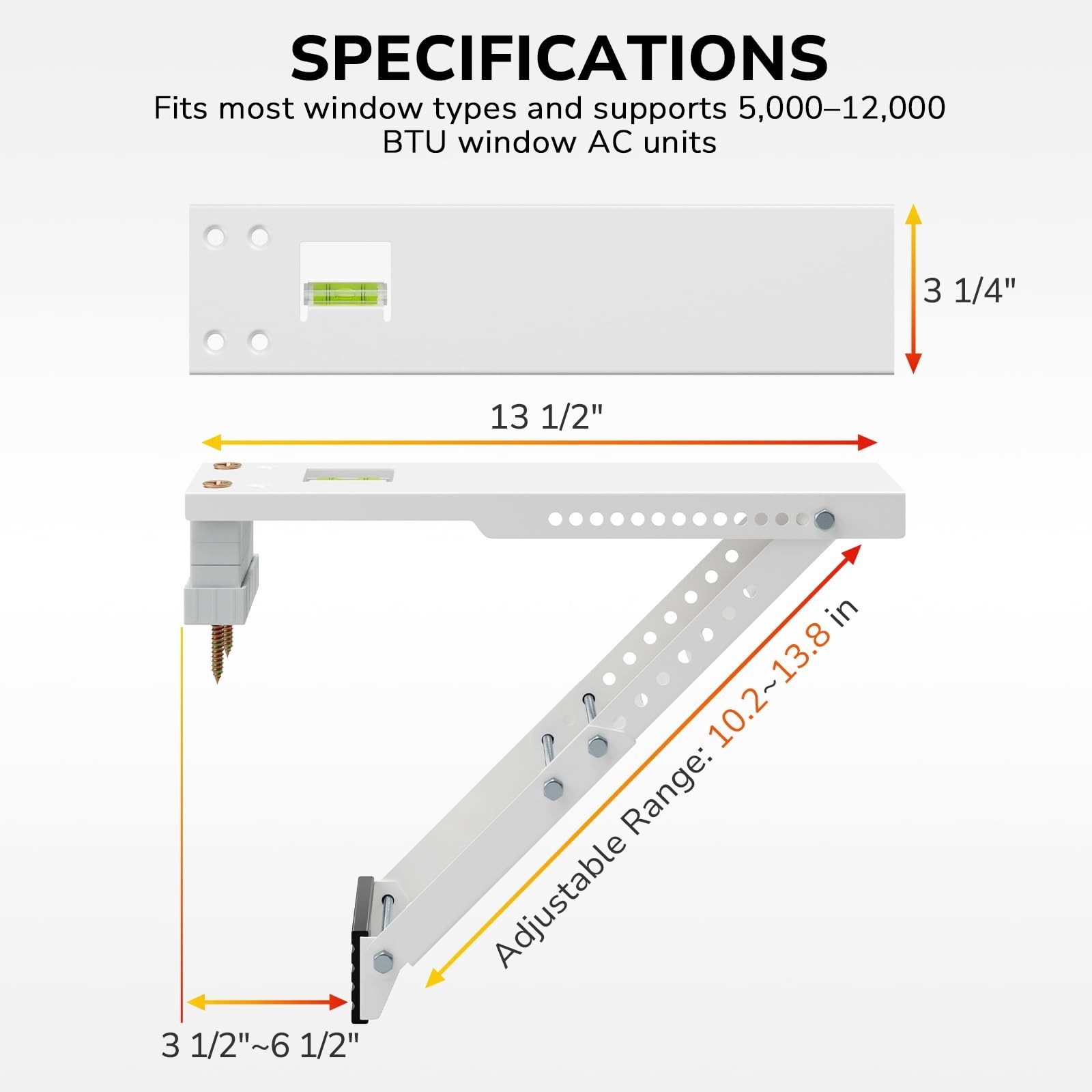 Heavy Duty Window AC Support Bracket, Universal for 5,000-12,000 BTU Units, Adju