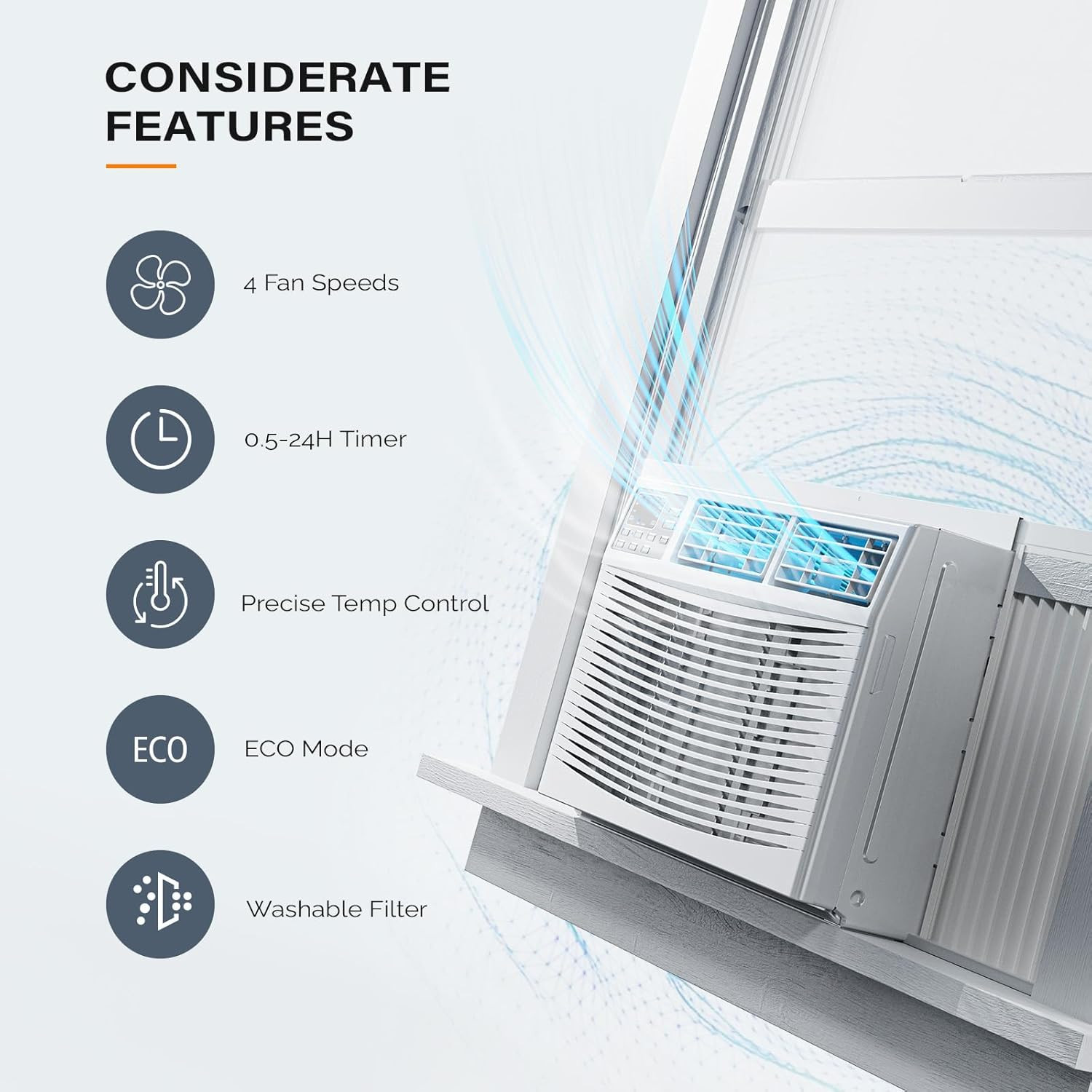 8000 BTU Window Air Conditioner with Heat, Window AC Unit & Heater Combo with AP