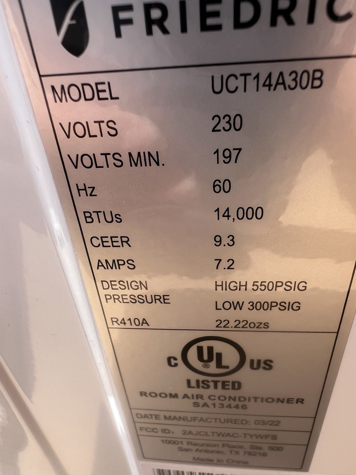 Friedrich 14,000 BTU Through-the-Wall Air Conditioner White Remote Control Timer