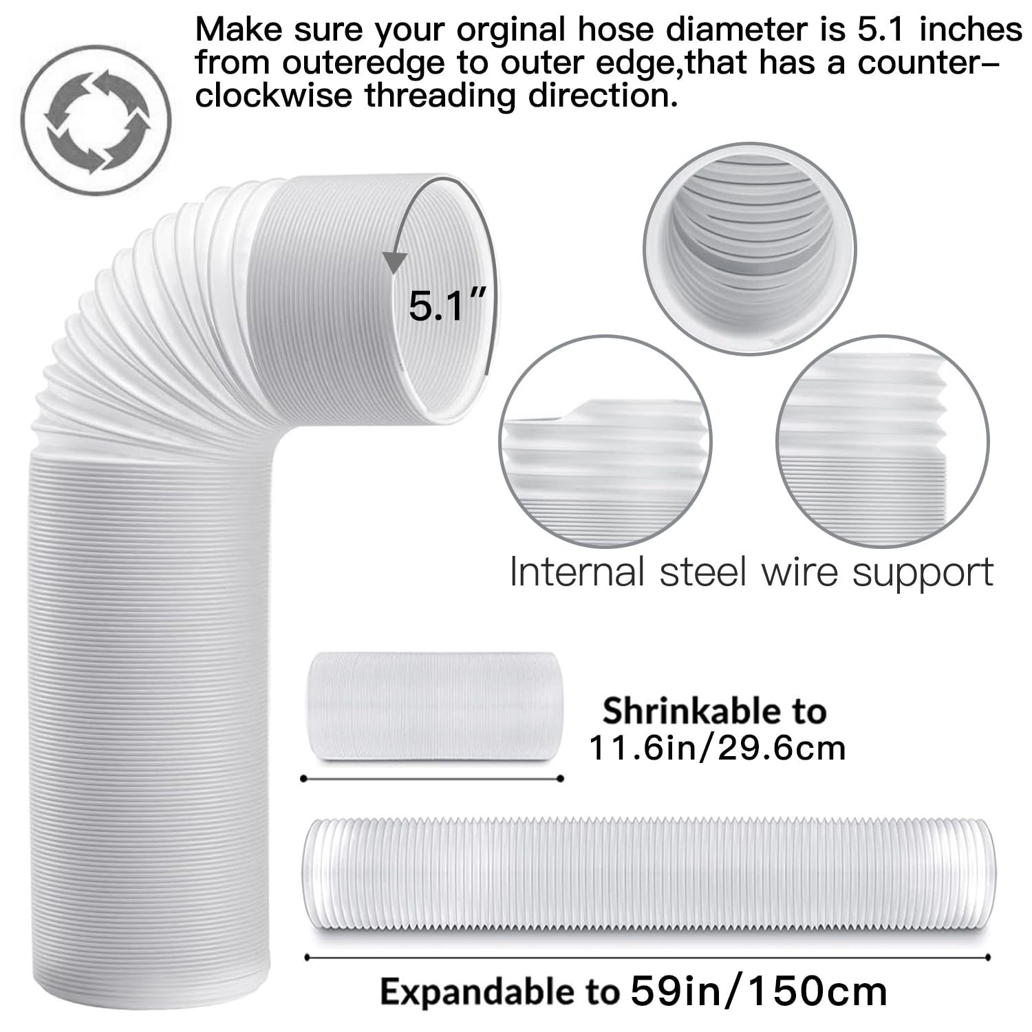 95″ Sliding Door AC Vent Kit – 5.1″ Hose, Screen Net, Weather Stripping, Univers