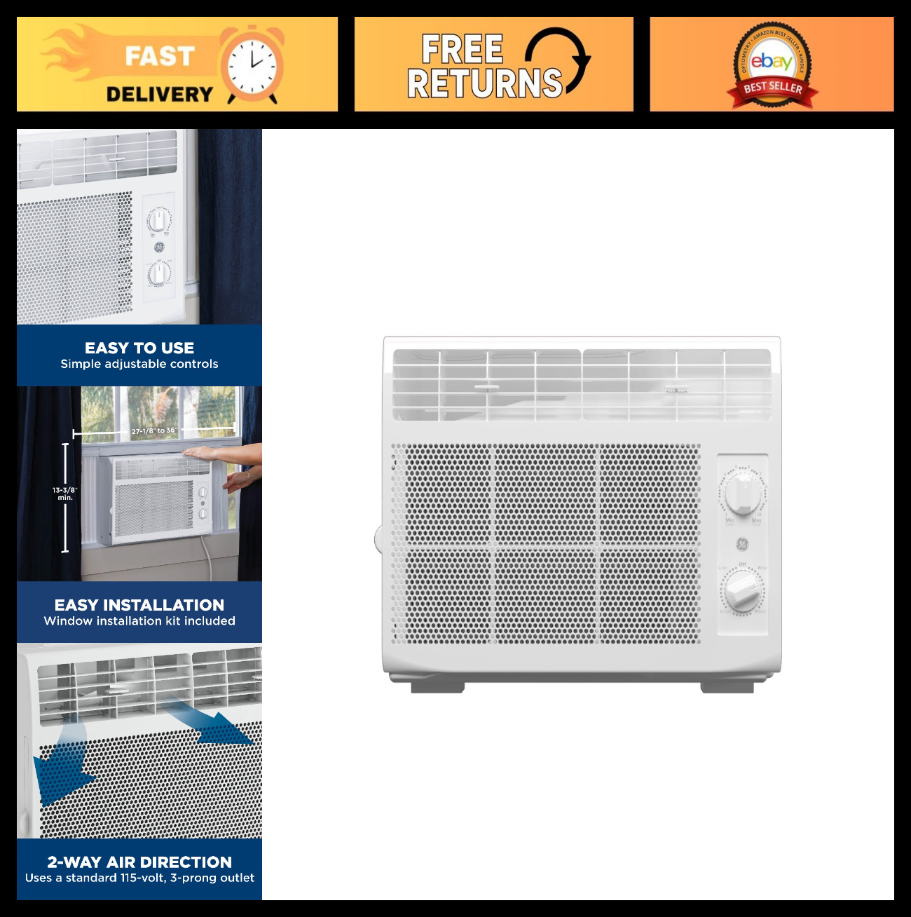 5,000 BTU Window Air Conditioner for Small Rooms up to 150 sq ft, Manual Control
