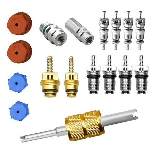 17 PCS Air Conditioning Valve Core Kit, R12 R134A A/C Ducts Pressure Caps and