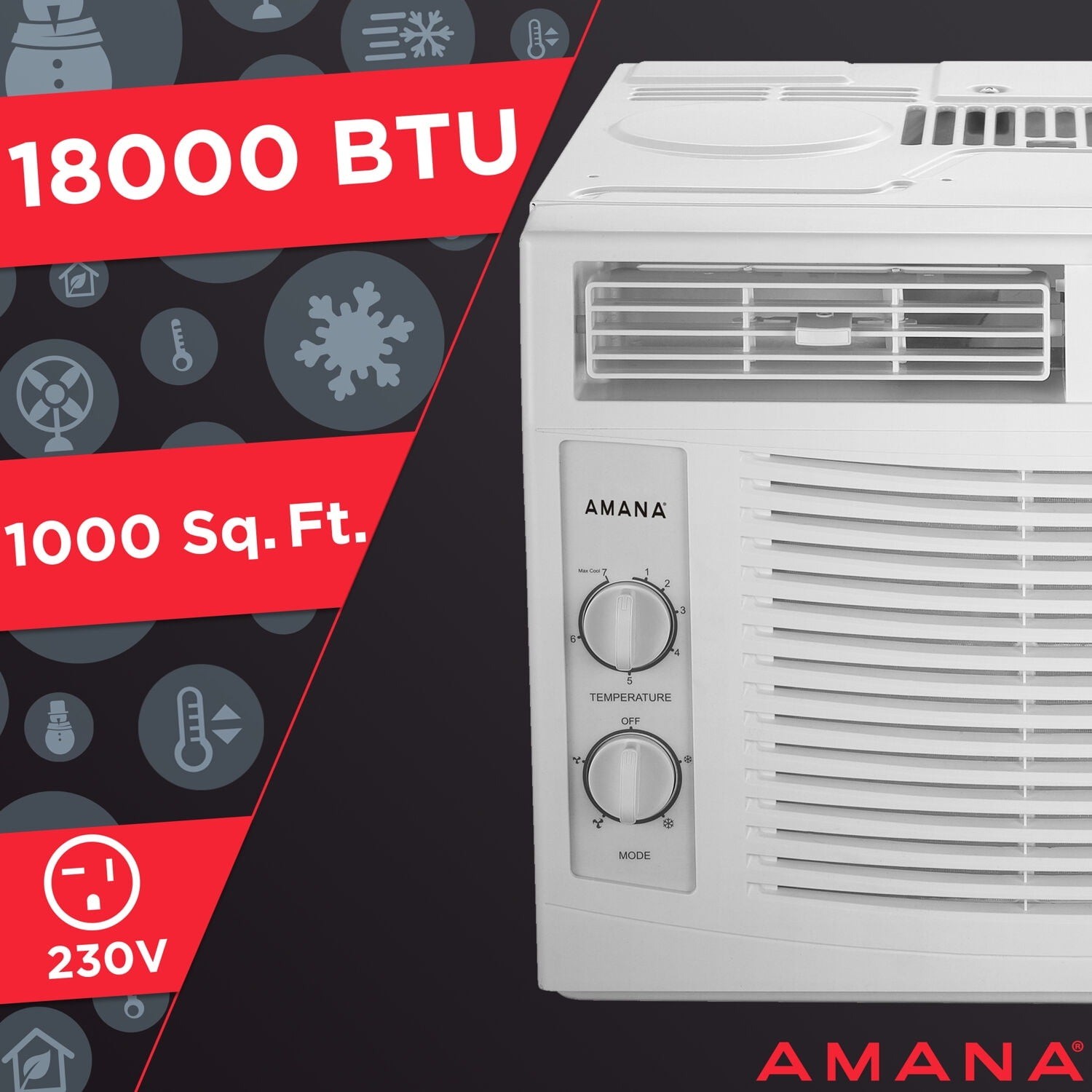 Amana AMAP182CW 18,000 BTU sq.ft. 1000 230v Window Mounted Air Conditioner with