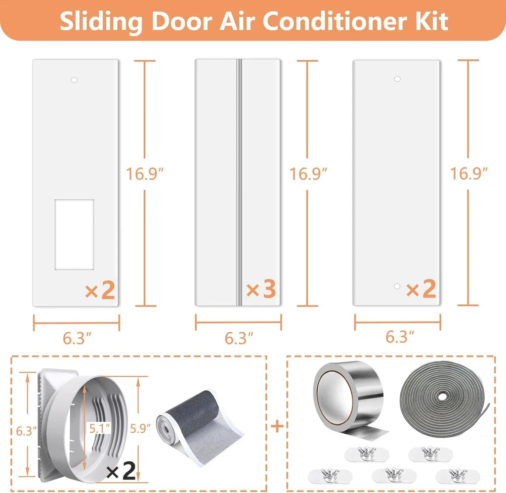 95″ Sliding Door AC Vent Kit for Dual Hose Portable Air Conditioner with Screen