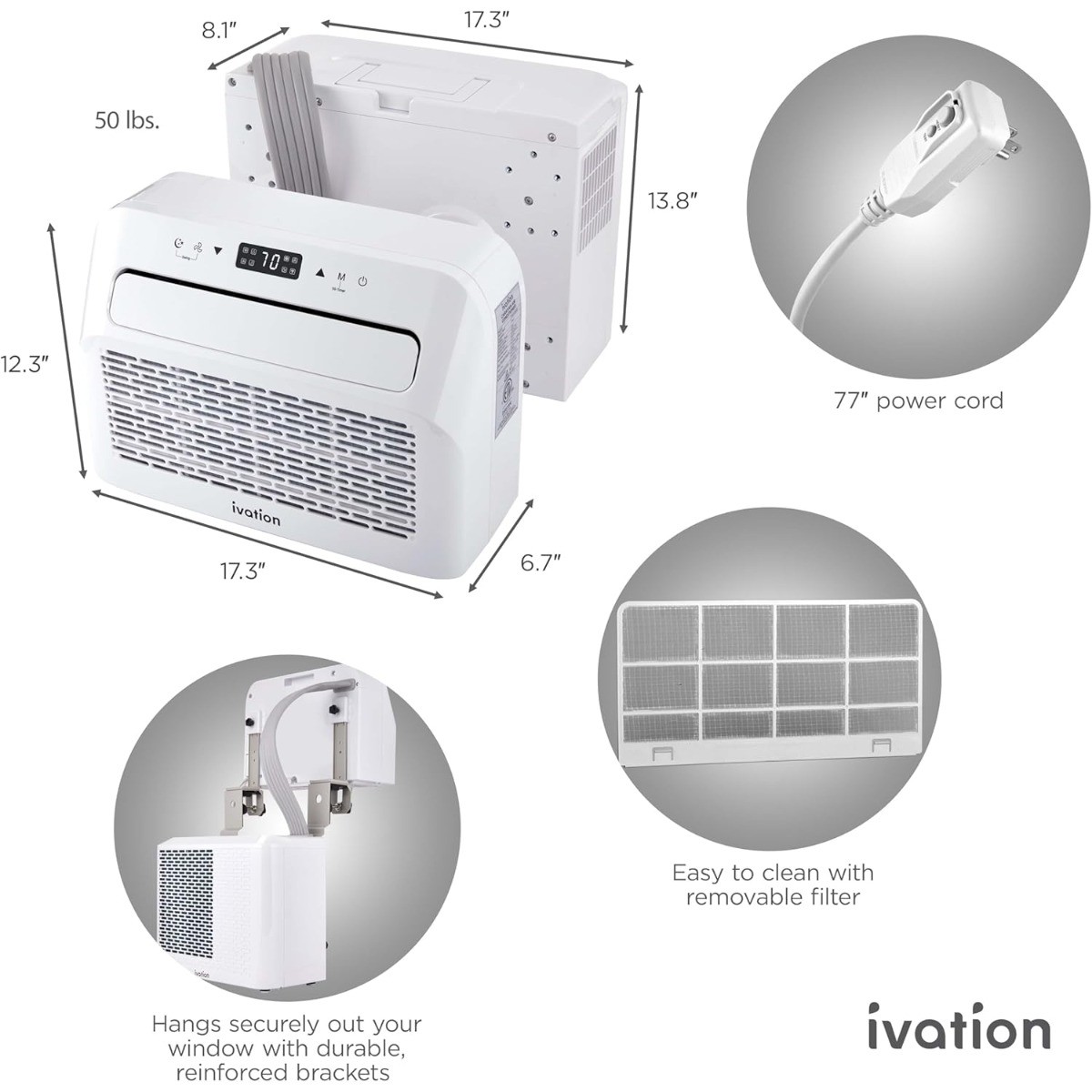 Ivation 6500 BTU RV Window AC Portable Fan Dehumidifier Sleep Mode Camper Quiet