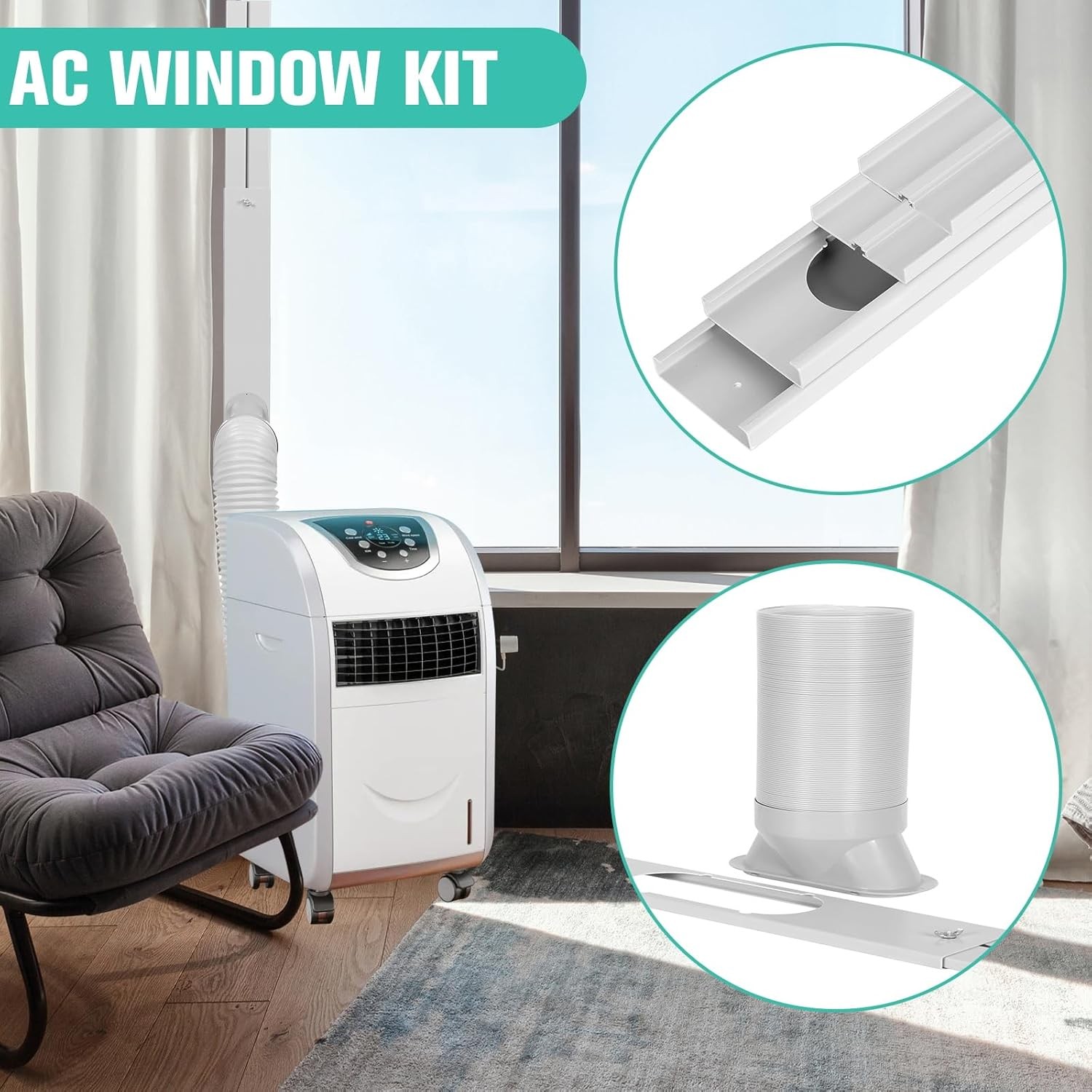 Portable Air Conditioner Window Vent Kit 59″ Exhaust Hose Universal Portable
