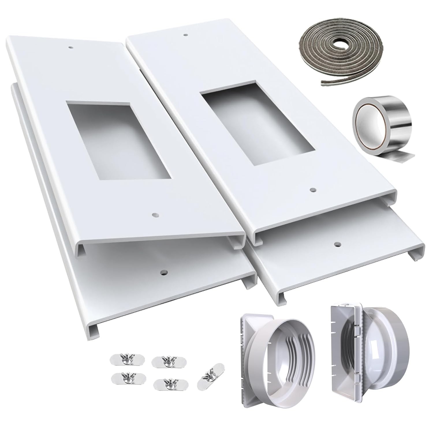 Dual Hose Portable Air Conditioner Window Vent Kit 26-62″ Adjustable with 2 Univ