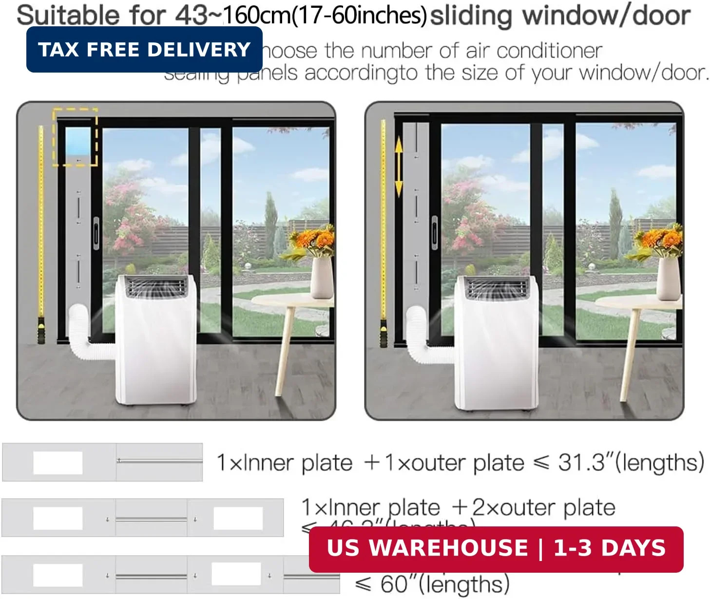Dual Hose Portable Air Conditioner Window Vent Kit 26-62″ Adjustable with 2 Univ