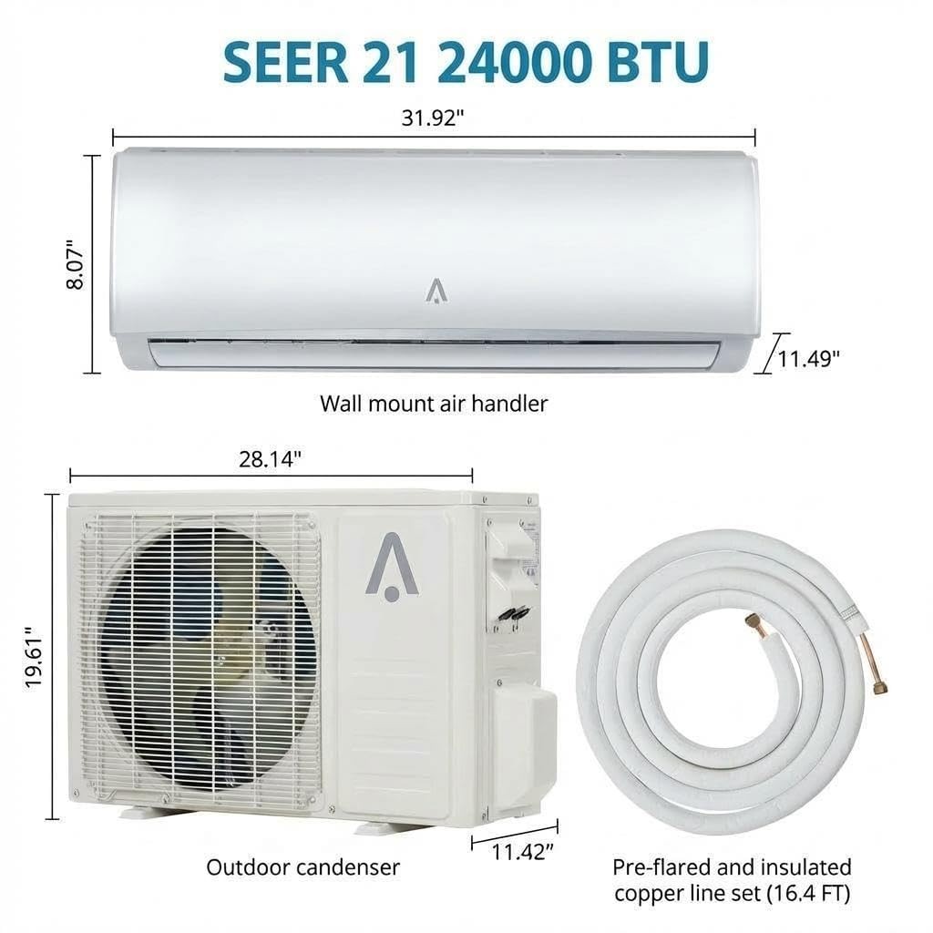 24000 BTU 21 SEER2 Mini Split Air Conditioner & Heat Pump 7 Modes WiFi & Alexa