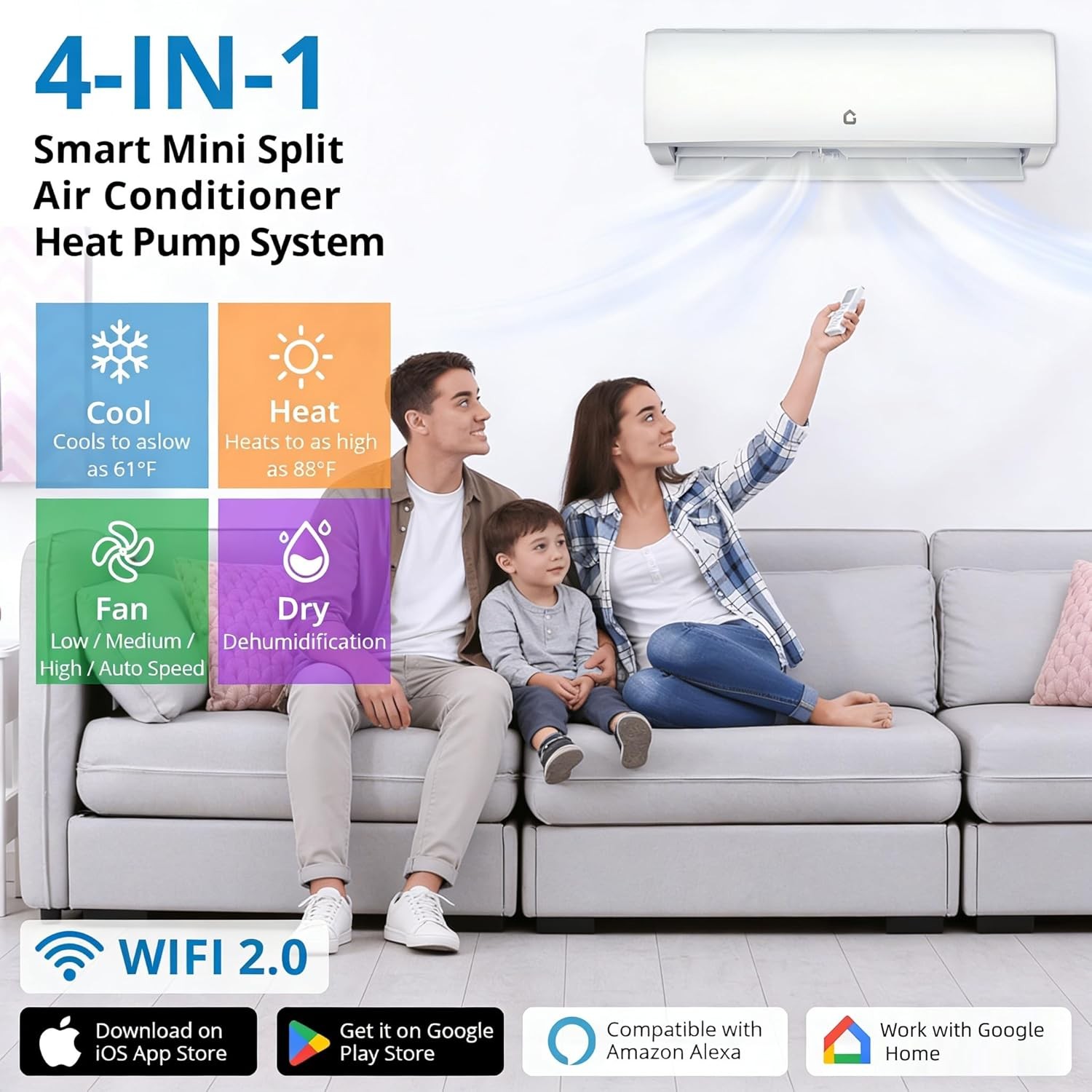 11500 BTU Mini Split Air Conditioner with Heat Pump AC 17 SEER 115V WIFI