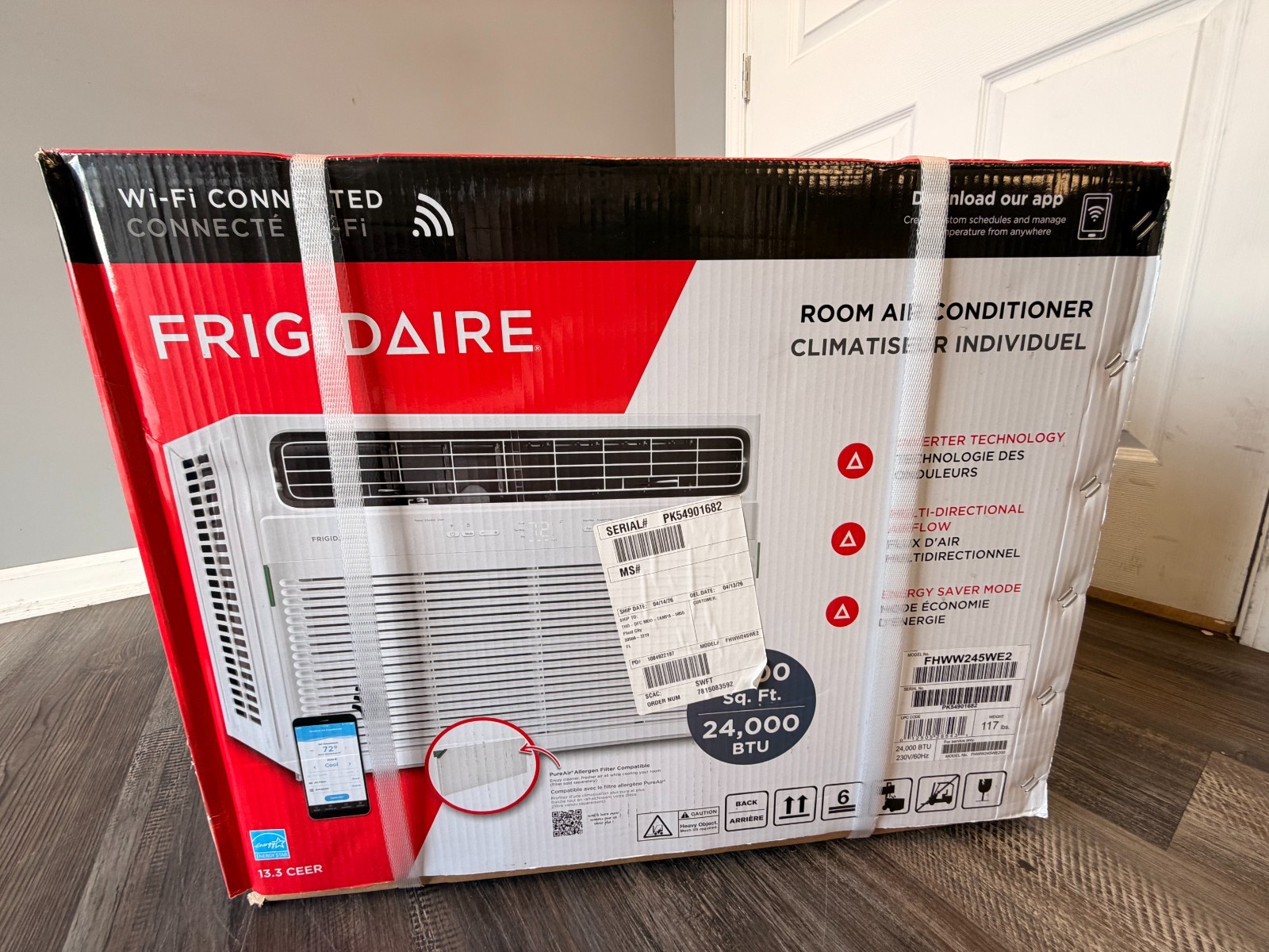 Frigidaire 24000 BTU 230V Inverter Window Air Conditioner Wi-Fi Cools 1400 Sq Ft