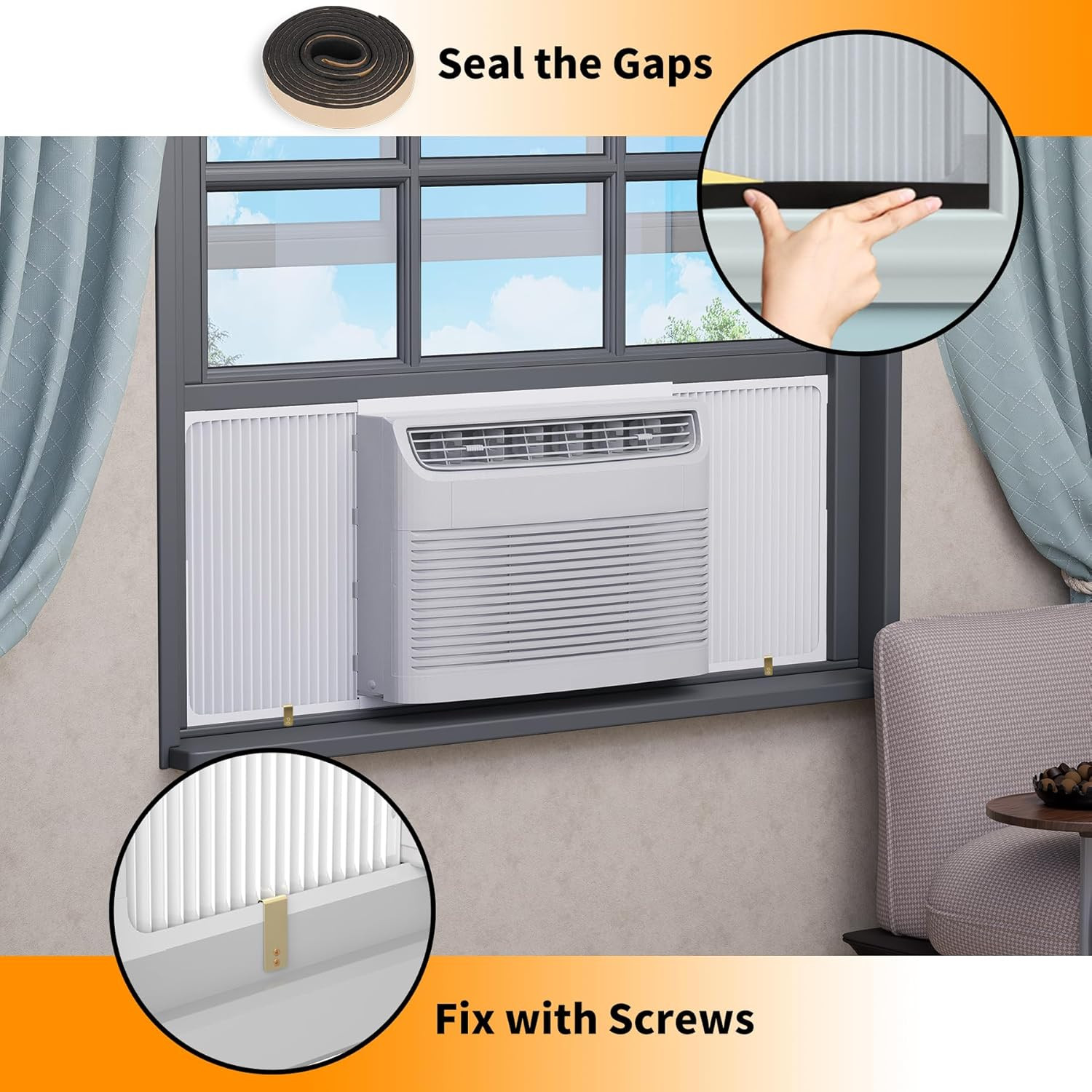 Adjustable Window Air Conditioner Side Panels and Frame Set,Extra Wide Window AC